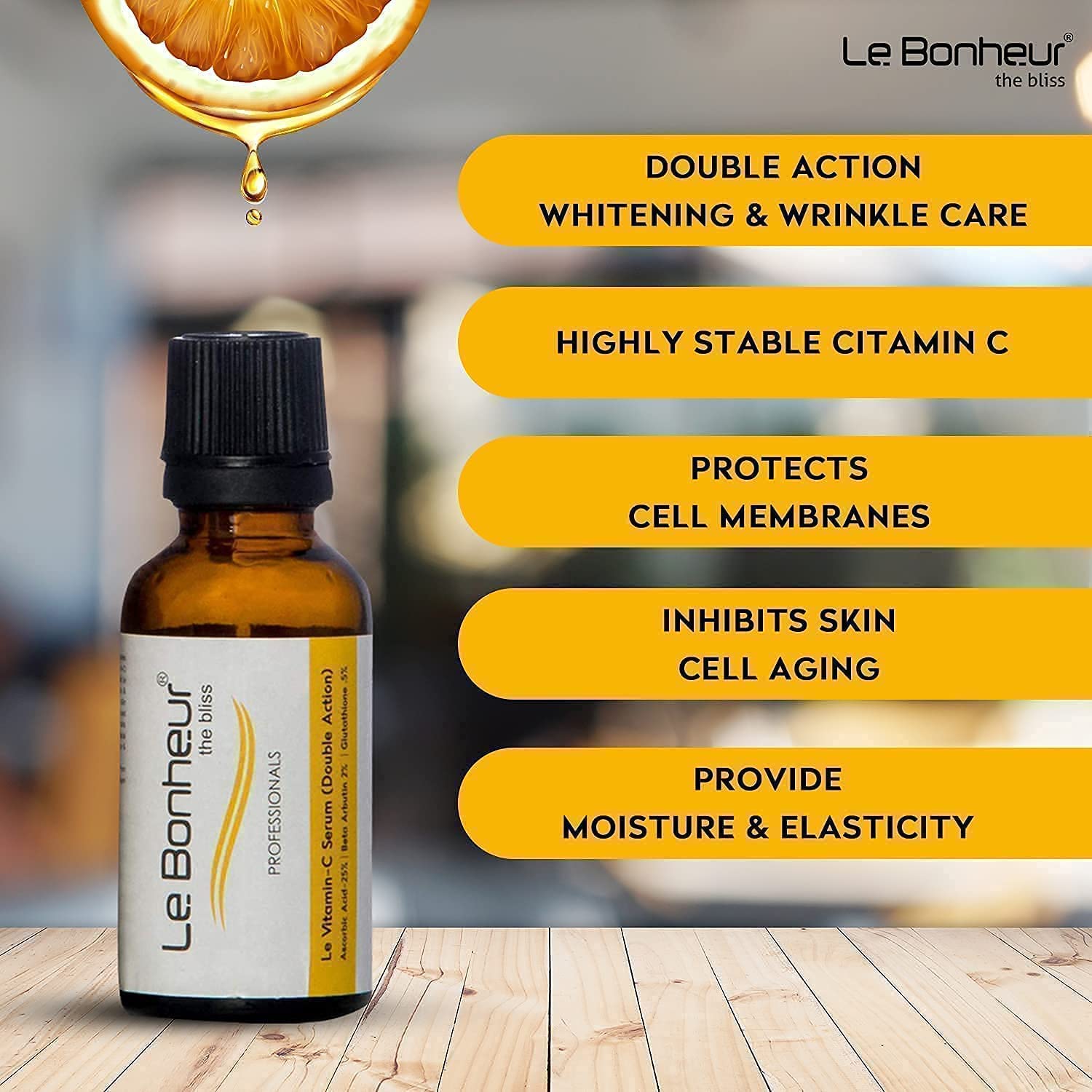 Le Bonheur Vitamin C Serum | Skin Glowing | Protect Skin Damage | Moisturize & Nourishes Skin | Men & Women 30 ml 2