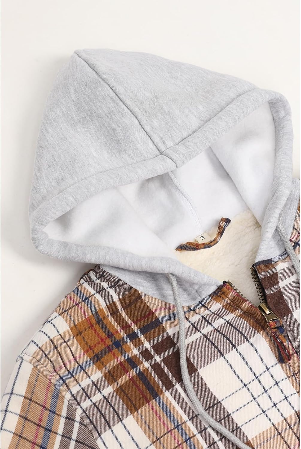 ZENTHACE Women's Hooded Flannel Shirt Jacket,Sherpa Lined Full Zip Fall Winter Plaid Shacket - Image 6