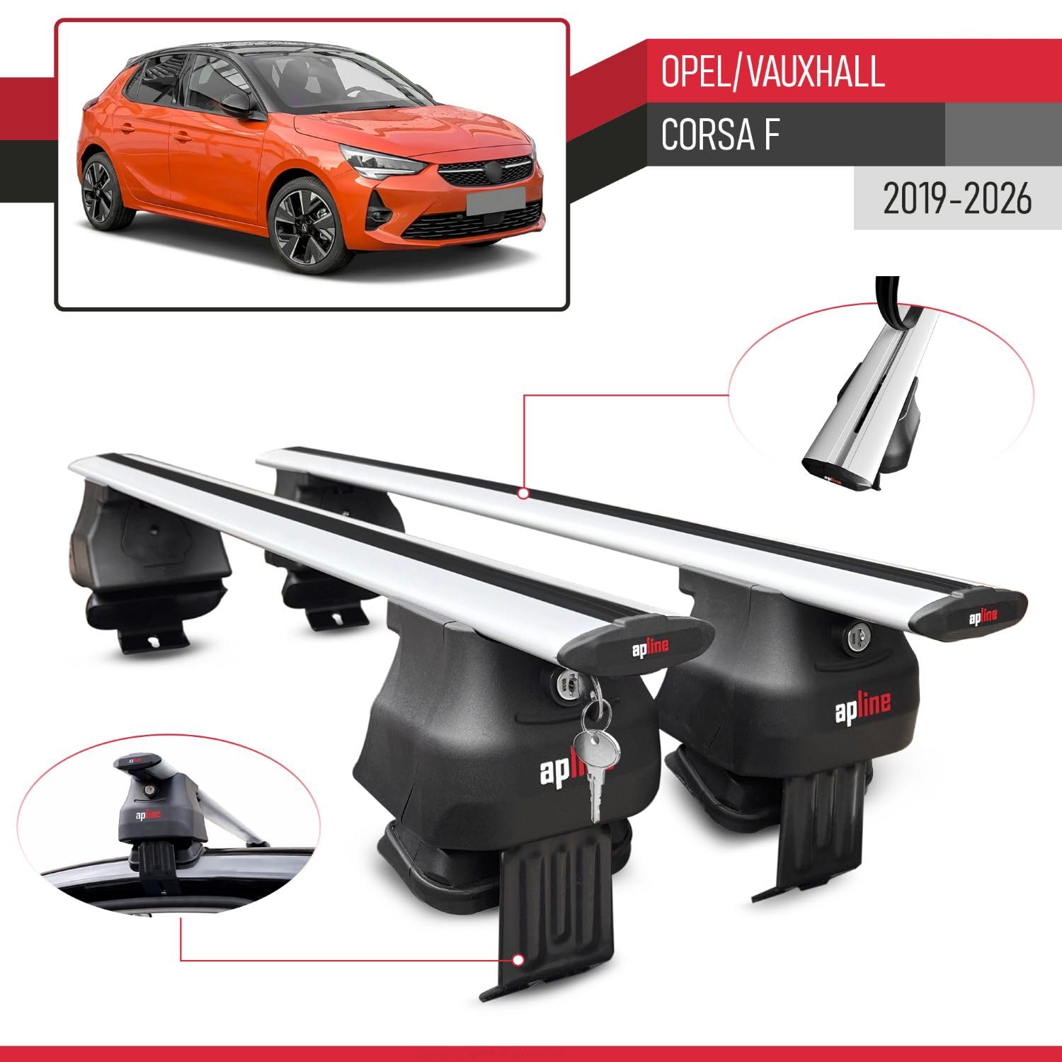 Kompatibel mit Opel/Vauxhall Corsa F 2019-2026 ACE-4 Relingträger Dachträger Auto Gepäckträger Grau Aluminium 2 Stangen
