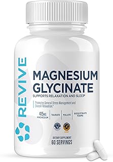 Revive MD Pure Magnesium Glycinate 200mg – High Absorption Supplement for Relaxation, Stress Relief, Sleep & Memory Support – Promotes Strong Bones, Healthy Nerve & Muscle Function (60 Servings)