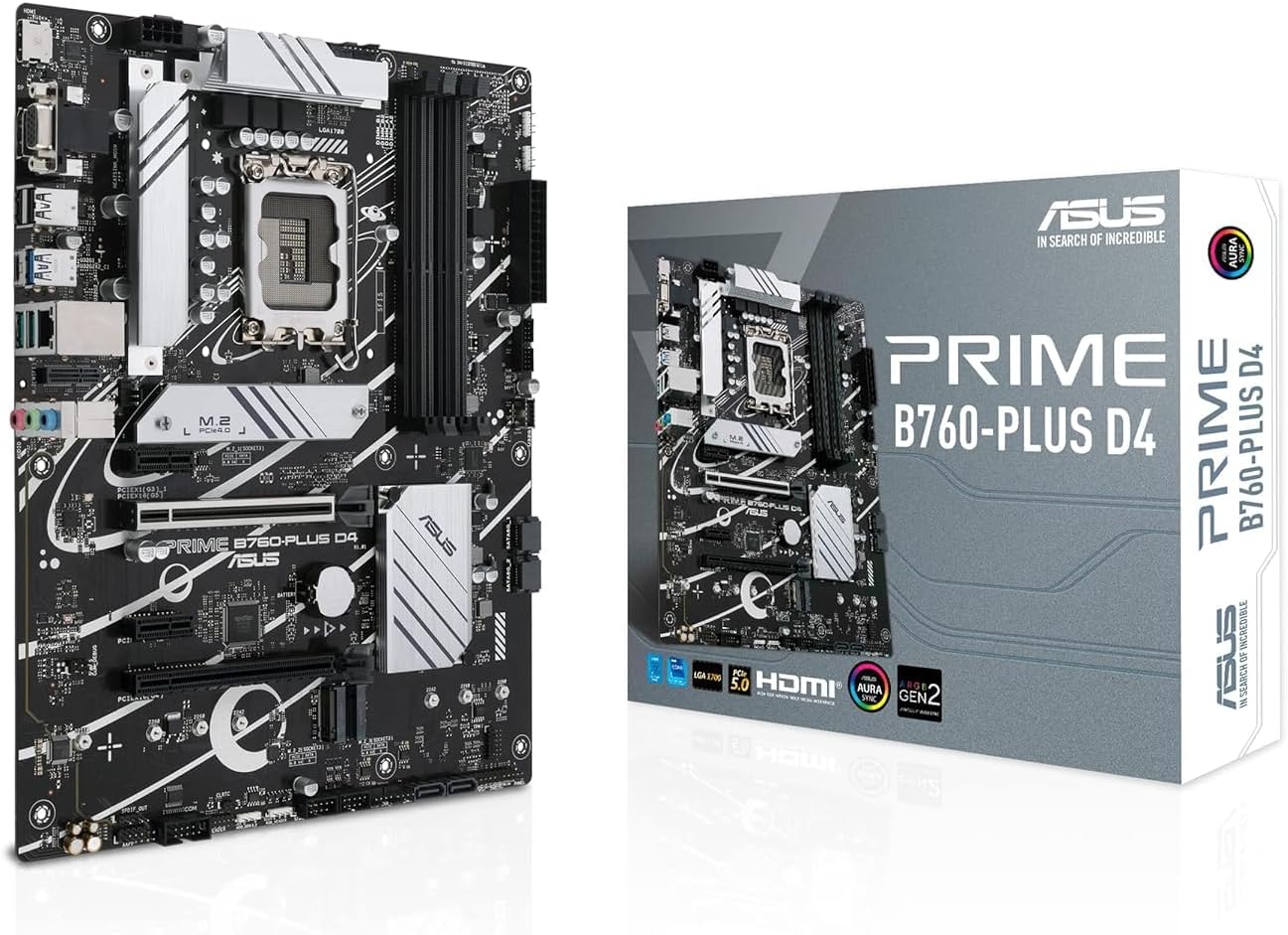 ASUS Prime B760-PLUS D4 Intel (13th and 12th Gen)LGA 1700 ATX motherboard PCIe 5.0,3xPCIe 4.0 M.2 slots,DDR4,2.5Gb LAN,DisplayPort,USB 3.2 Gen 2x2 Type-C,front USB 3.2 Gen 1 Type-C,Thunderbolt (USB4®)