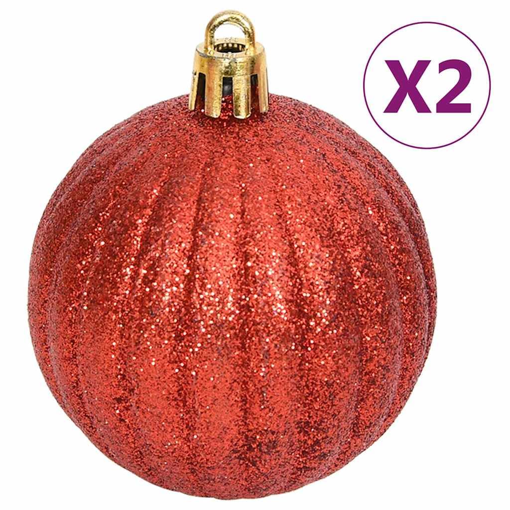108-tlg. Weihnachtskugel-Set Golden und Rot, Kunststoff, Glitzer,