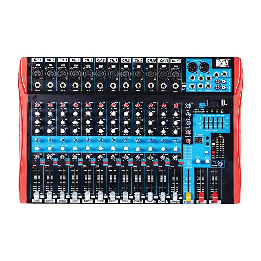 MX BX Series Live Audio Mixer 12 Channel Premium Analog Mixer with USB & Bluetooth