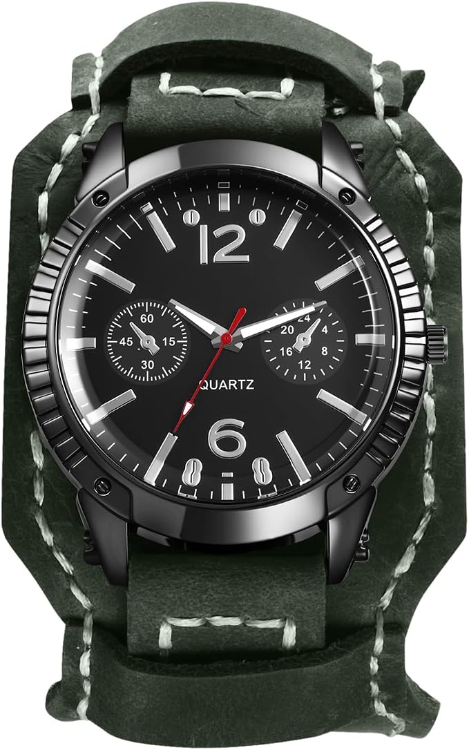 OIDEA Reloj Cuero Steampunk Hombre: Cuarzo Analógico Esfera Grande