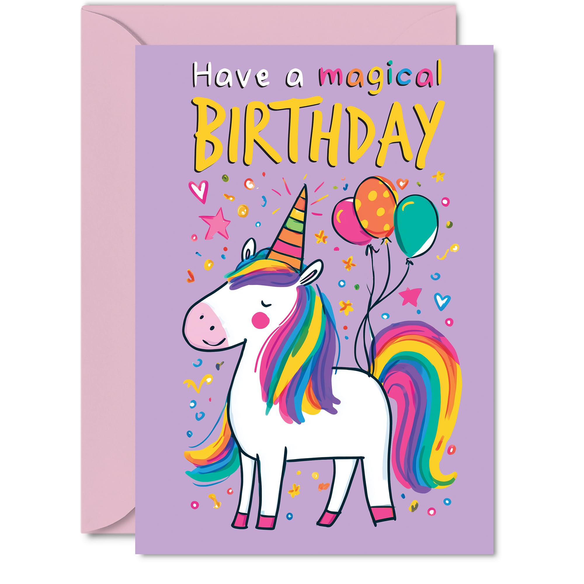 Family Birthday Card - Magical Birthday - Happy Birthday Card for Family from Colleague Friends, A5 Kids Unicorn Bday Greeting Cards