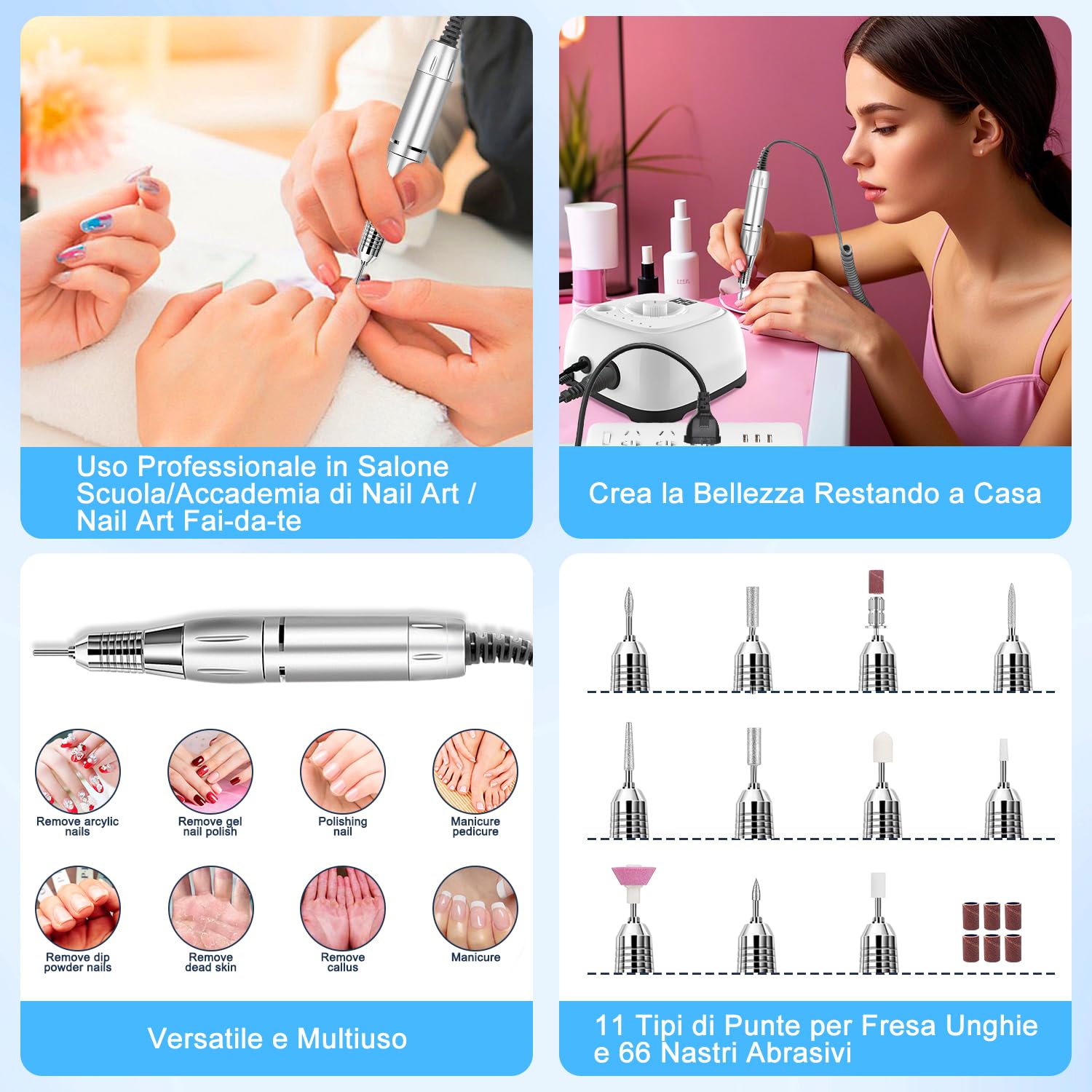 NAILGIRLS Fresa per Unghie Professionale 35000RPM, Fresa Unghie, Lima Per Unghie Elettrica, Lima Unghie Elettrica con LED Intelligente e Modalità Pedale, Portatile per Rimozione Gel/Smalto (Bianco)