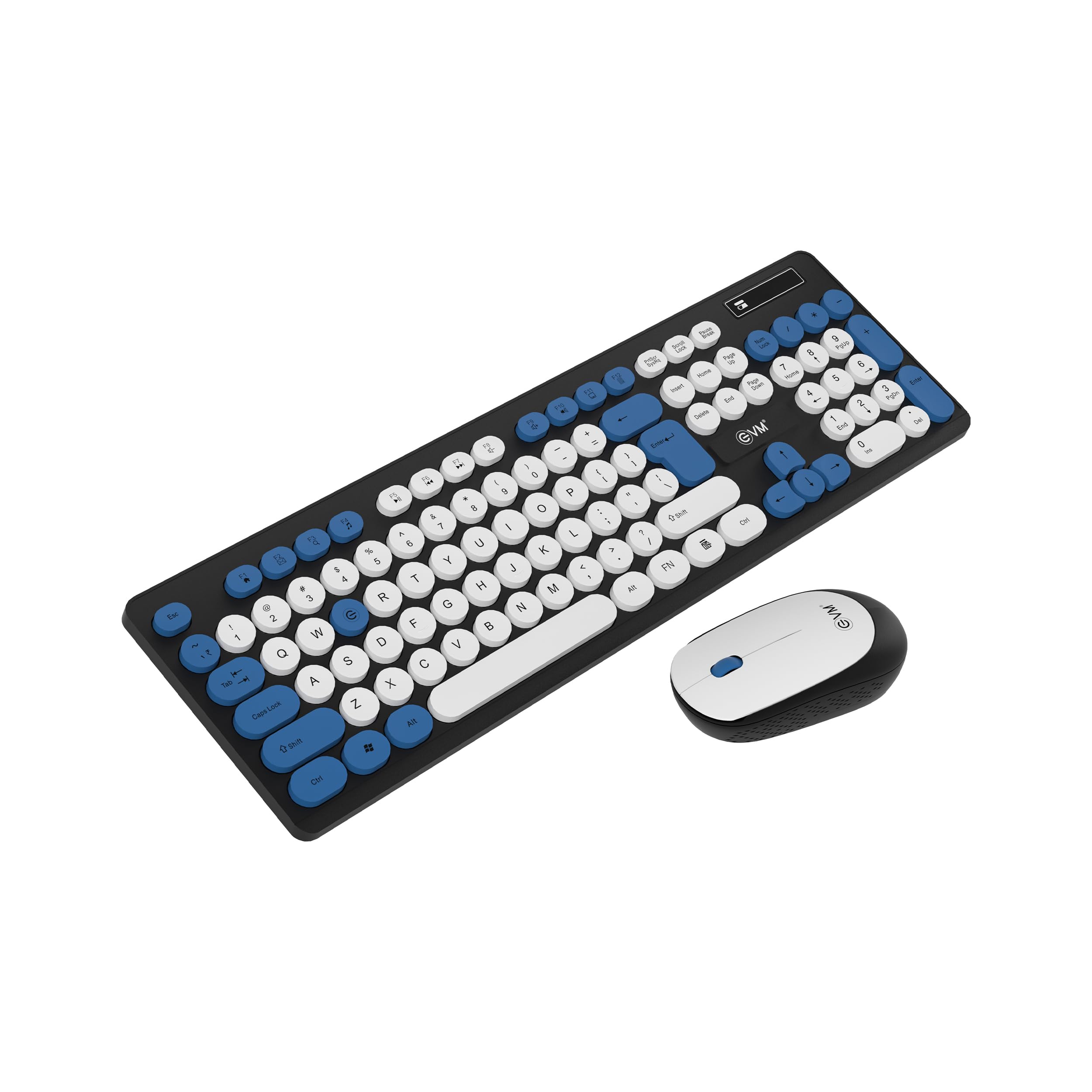 EVM Wireless Keyboard & Mouse Combo, Black, 112 Black, Blue & White - Image 1