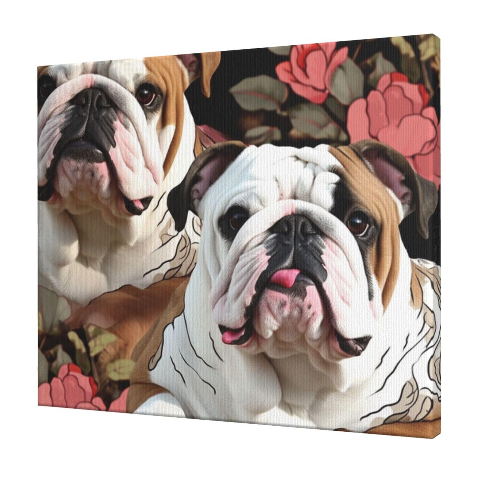 YKLJG English Bulldogs Printed Wall Art Canvas Prints 60x50 CM Wooden Framed Picture Painting Artwork for Bedroom Kitchen Home Office Decor