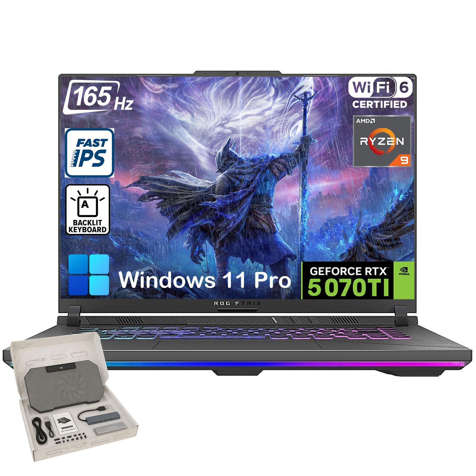 ASUS ROG Strix G16 2025 Gaming Laptop, NVIDIA GeForce RTX 5070 Ti, 16" 16:10 165Hz/3ms Display, AMD Ryzen 9 8940HX (Up to 5.3 GHz), 32GB DDR5 RAM, 2TB SSD, Backlit KB, Win11 Pro, with Accessories