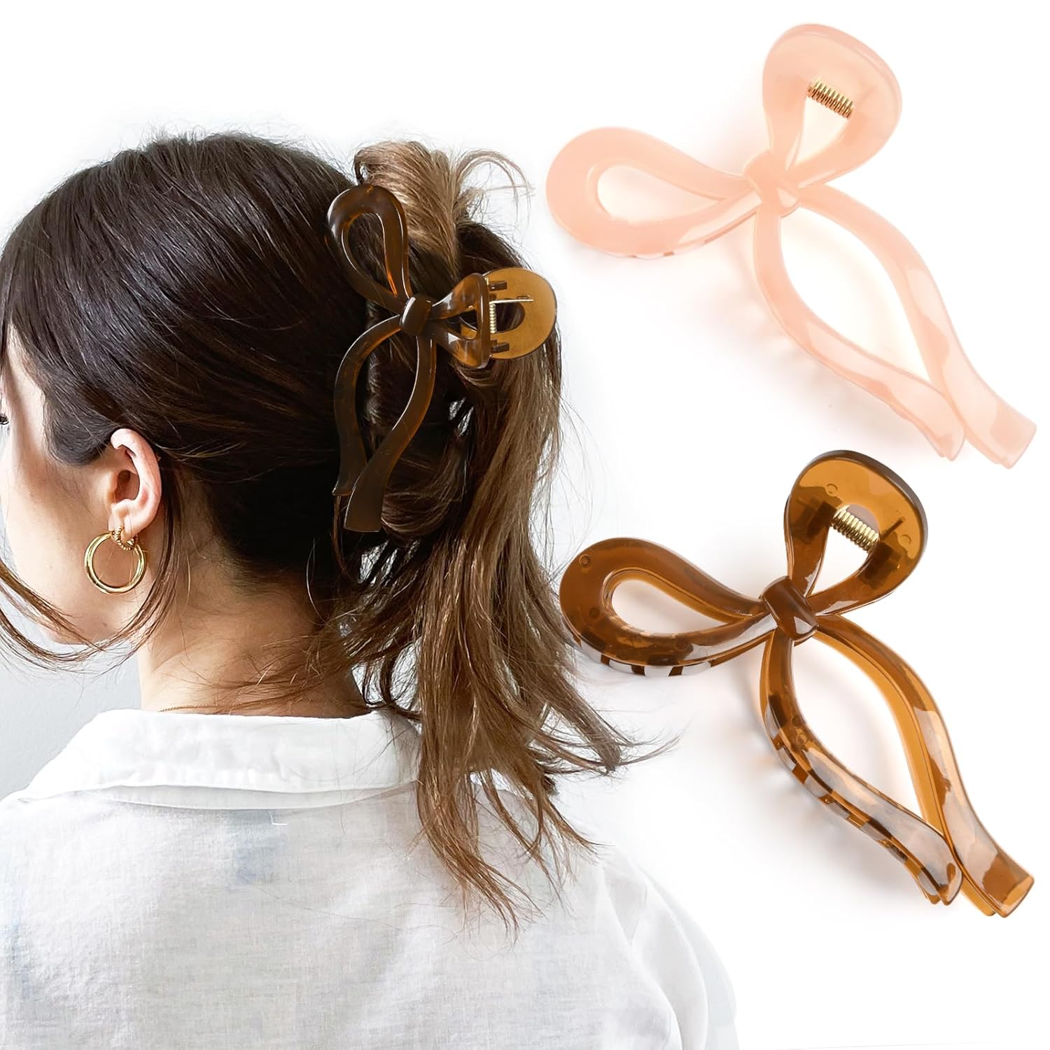 Yanibest Elegant Bow Hair Claw Clips (Pink&Brown) Thumbnail