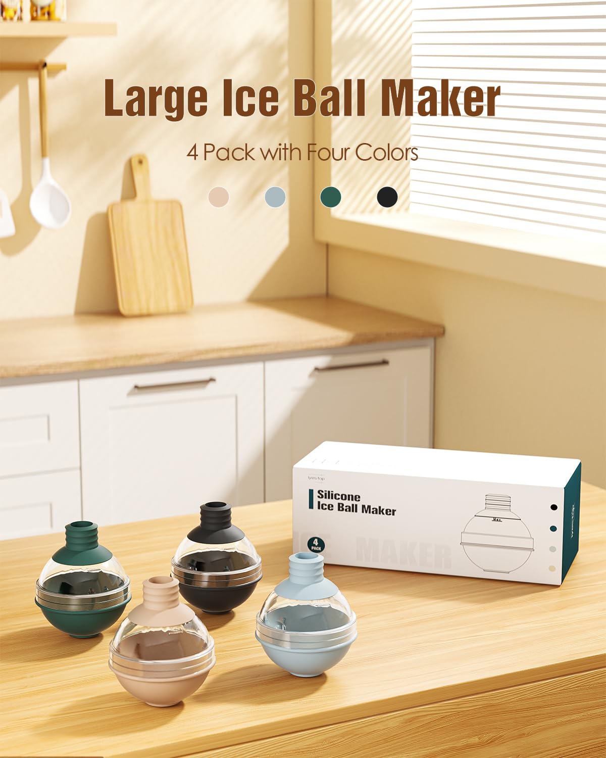 Moldes grandes para bolas de hielo para whisky y cócteles con tapa de embudo, bandejas de cubitos de hielo de esfera grande para bebidas, bourbon y vino, máquina de hielo redonda de silicona para 7