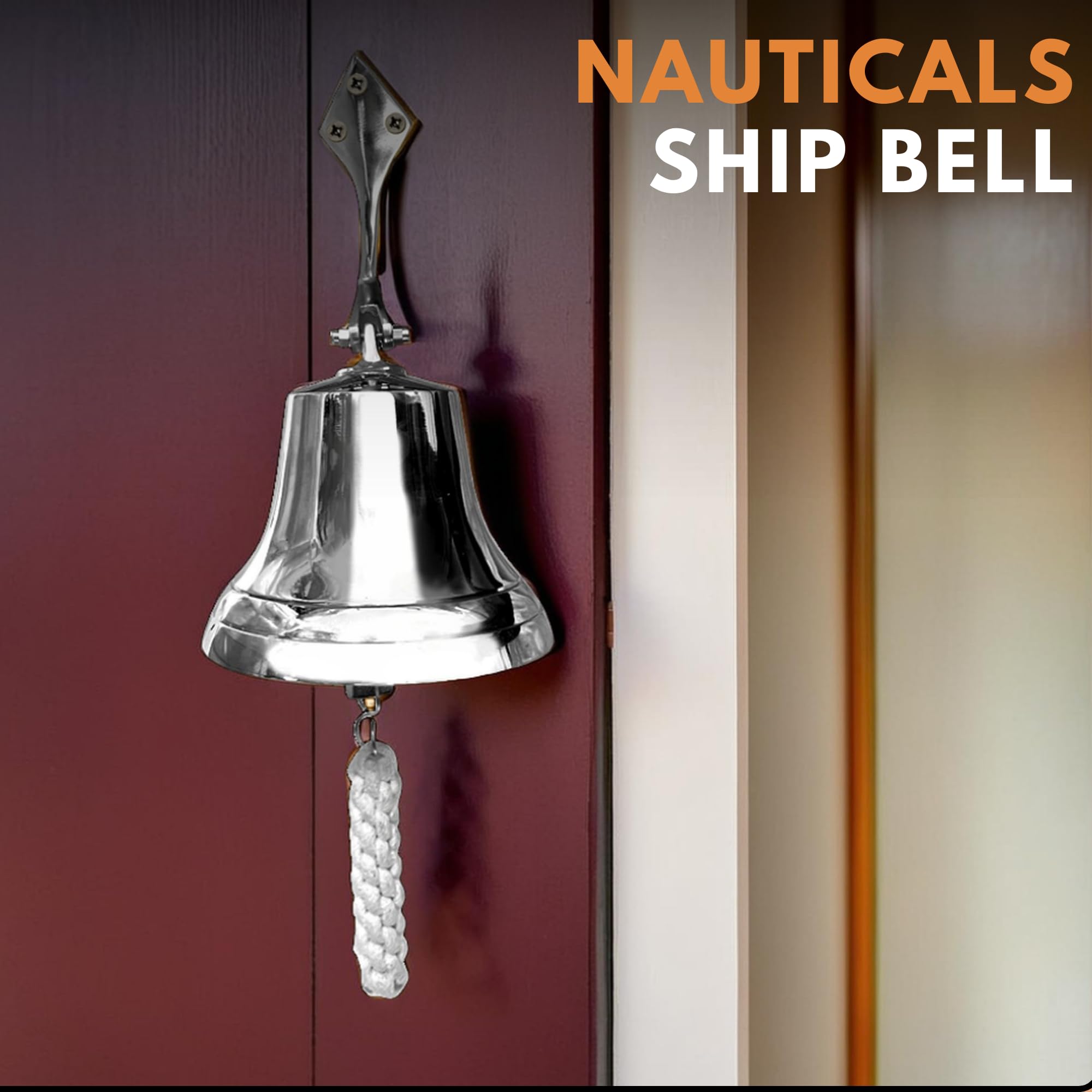 Metallix Hanging Bell | Hanging Bell for Door, Reception, School, Outdoor, Indoor, Dinner & Chruch | Heavy Aluminum | Nautical Ship Bells (Chrome, 6 Inch)