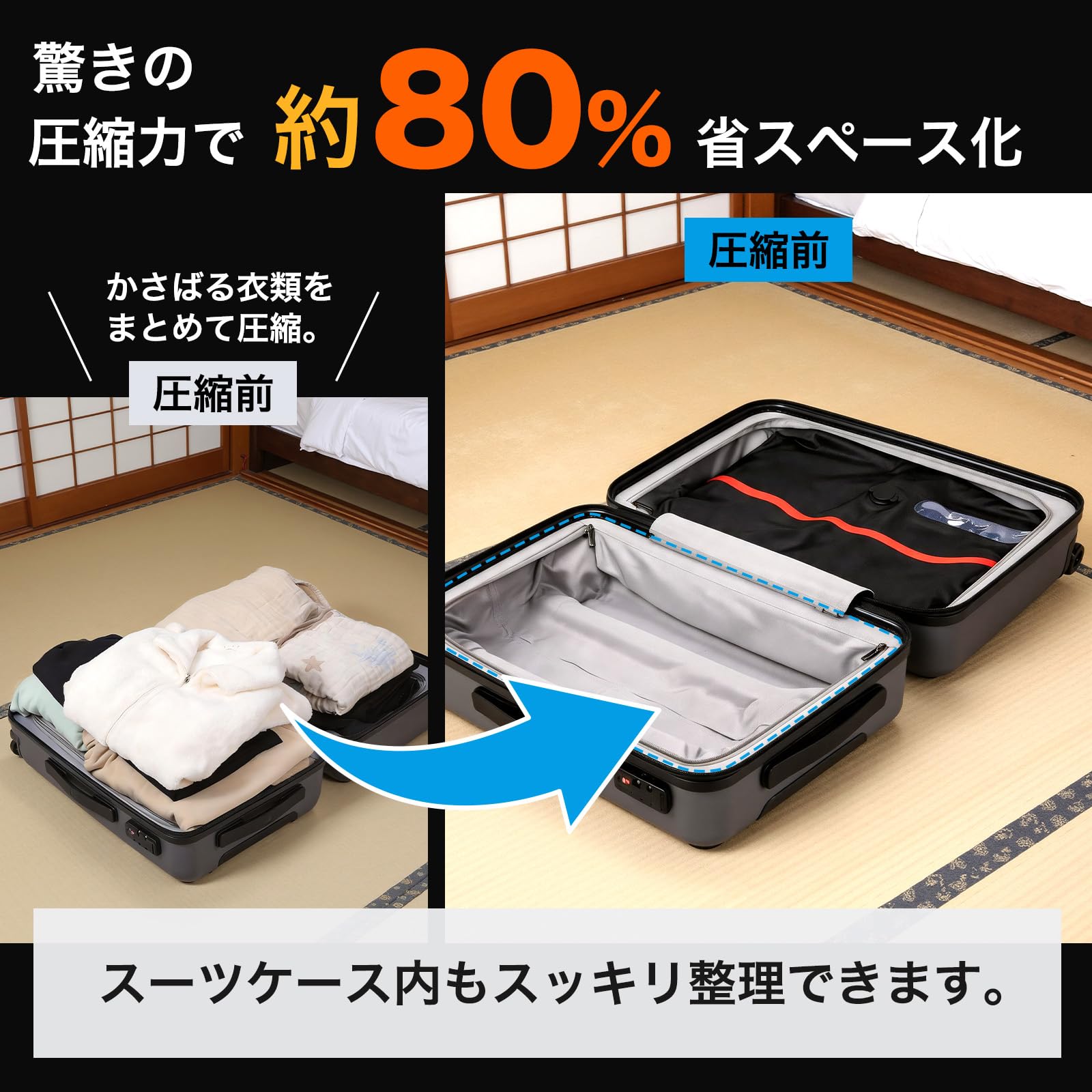Amazon｜旅行衣類圧縮袋 電動ポンプ付き 【充電不要 USBポートに接続で