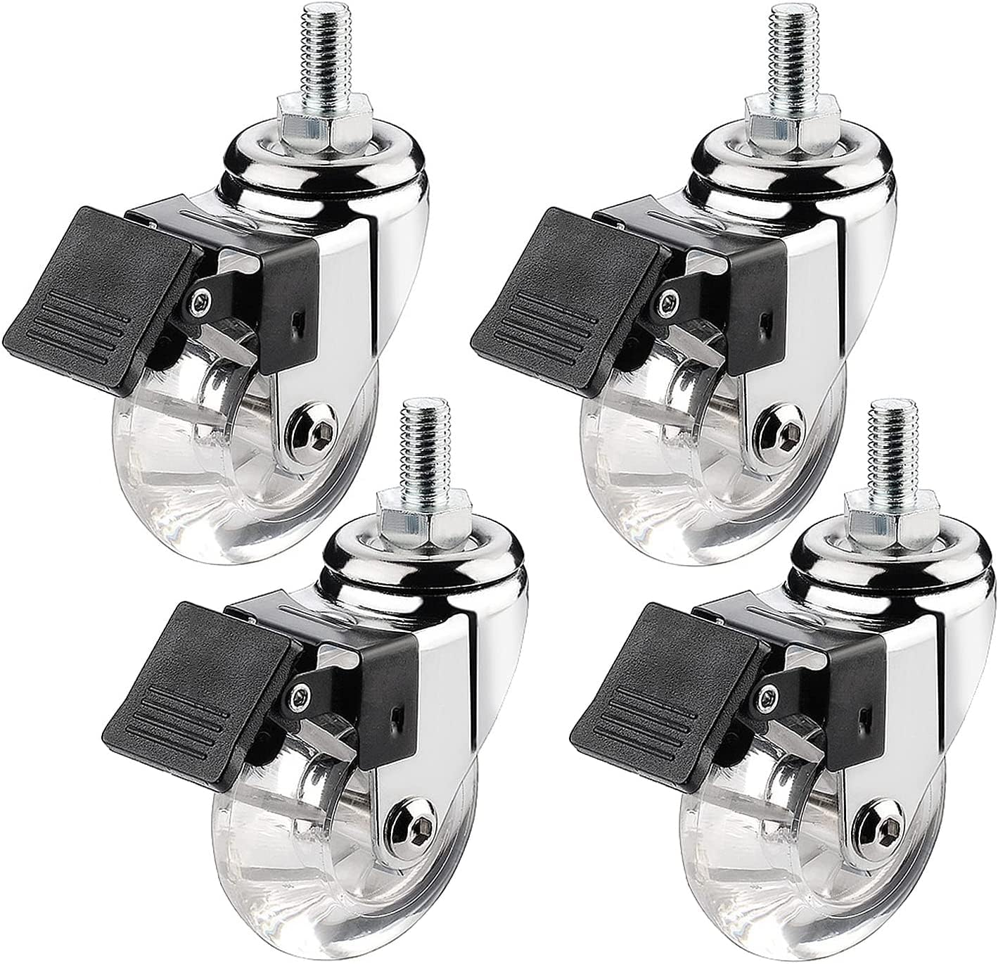 交換用キャスターホイール、ステムキャスターホイール50mm、ネジ付きロッドM8&times;15mm、M10&times;15mm、ブレーキ付き可動キャスタ