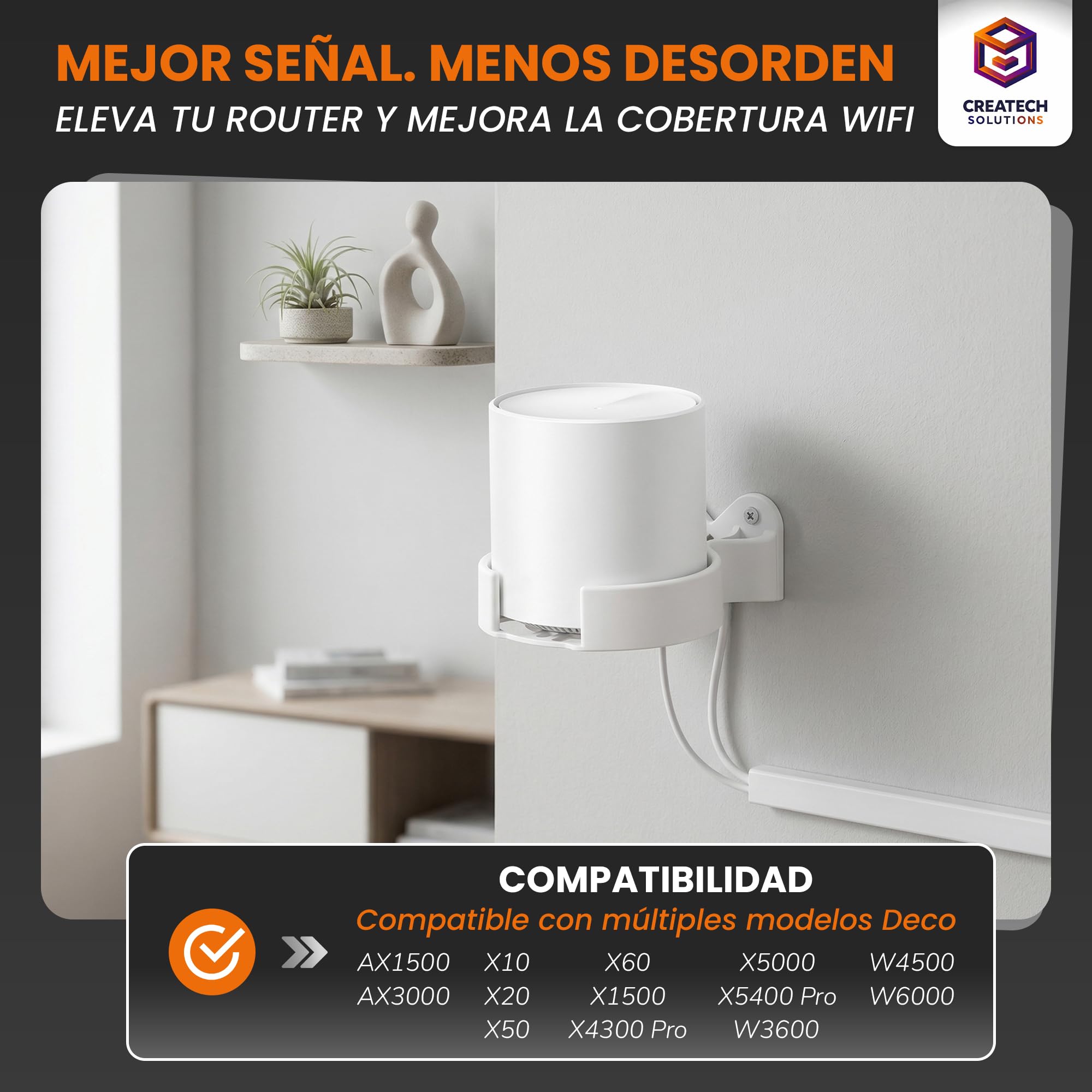 Soporte de Pared Compatible con TP-Link Deco AX1500/AX3000/X10/X20/X50/X60/X1500/X4300 Pro/X5000/X5400 Pro/W3600/W4500/W6000/ Estante de Pared para WiFi Dco 4 Grandes Uds