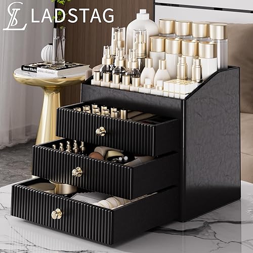 Miniatura 2 de Organizador de cosméticos, organizador de maquillaje de lujo con 3 cajones de estante, organizadores de maquillaje de gran capacidad negro para