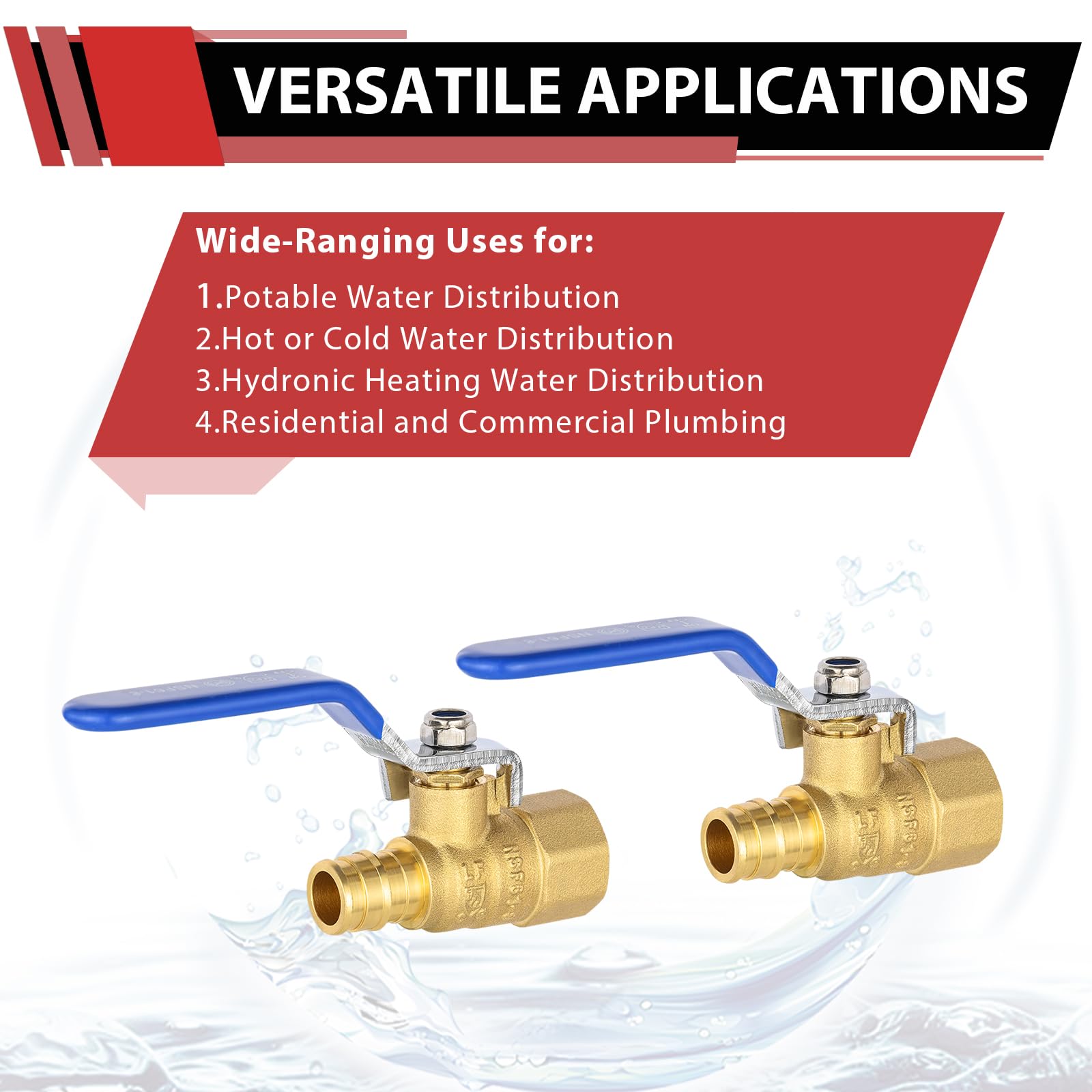 EFIELD - Confezione da 5 valvole a sfera di chiusura in ottone FNPT 1/2" x 1/2", per connessione a tubo Pex-A, ASTM F1960, leva blu, certificazione cUPC