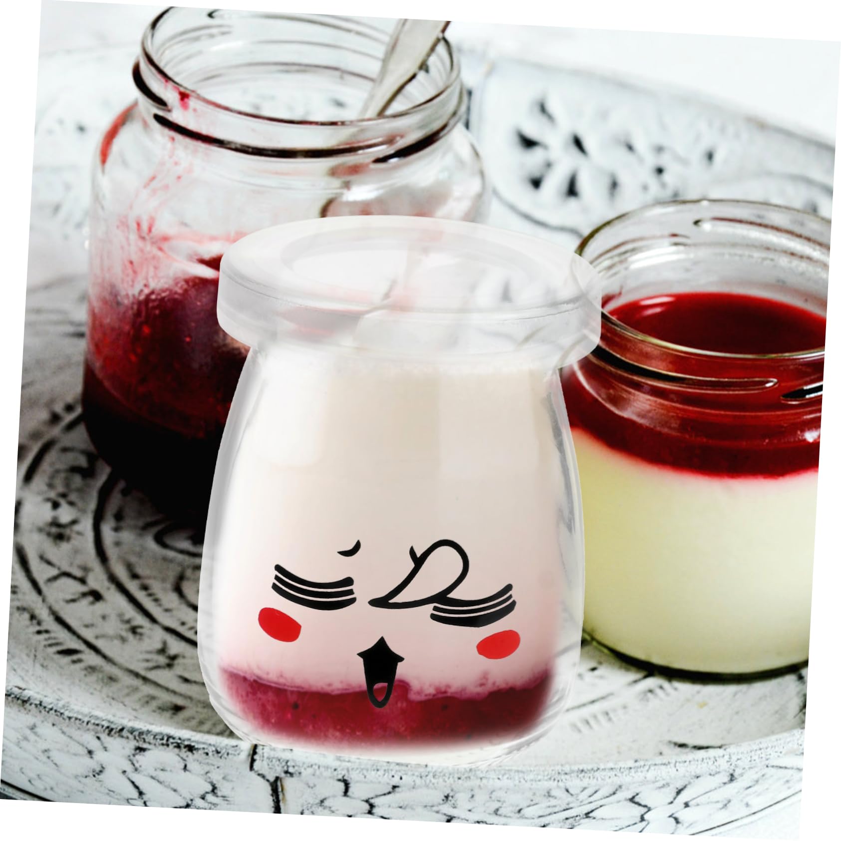 6 Stück Teiliges Pudding Flaschen mit Großem Transparente Yogurt Gläser Lebensmittelechte Aufbewahrung für Marmelade und Desserts Wiederverwendbar und Spülmaschinenfest