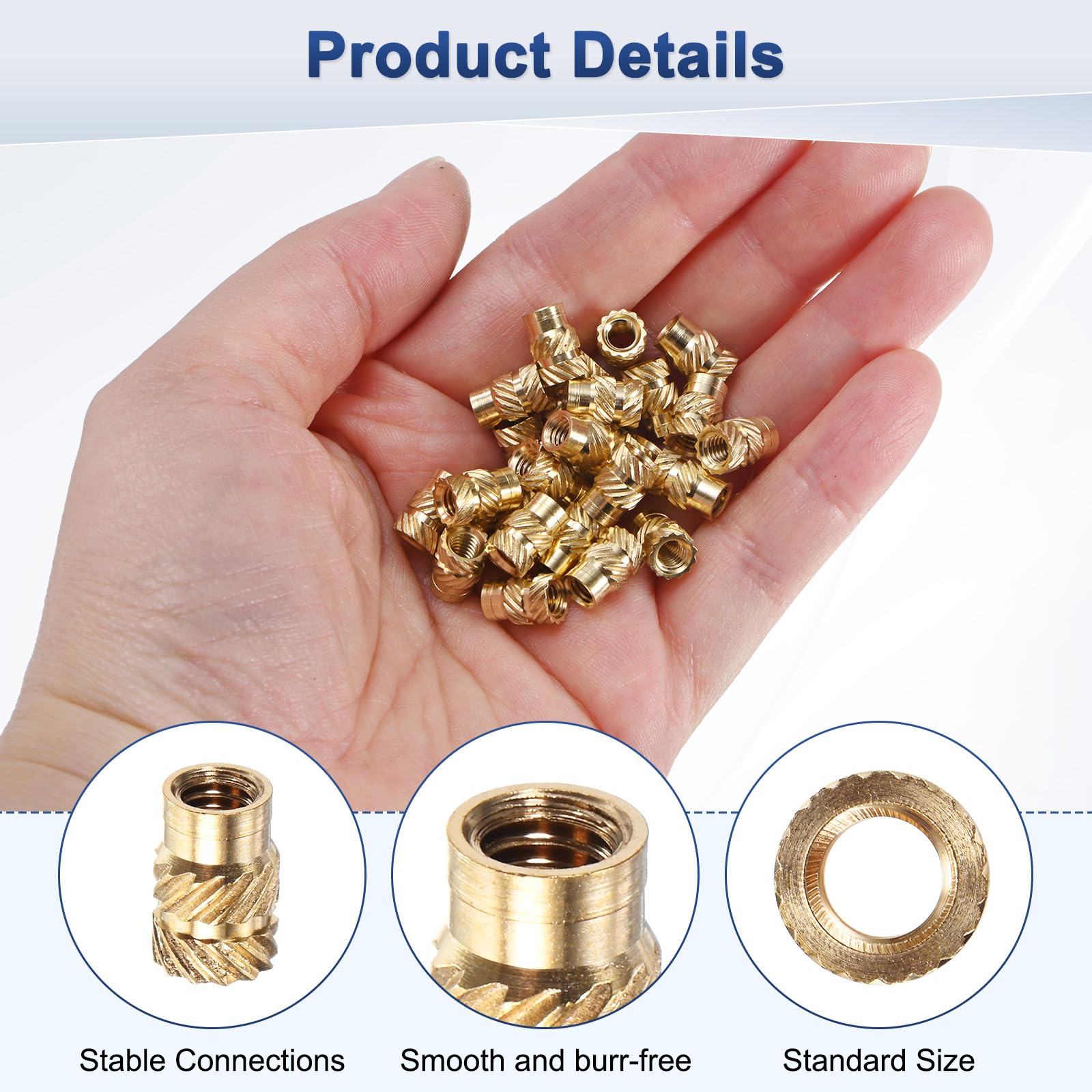 M METERXITY 50-Pack Threaded Inserts, M4 x 9mm L x 6mm OD Brass Heat Set Insert Nuts - Image 2
