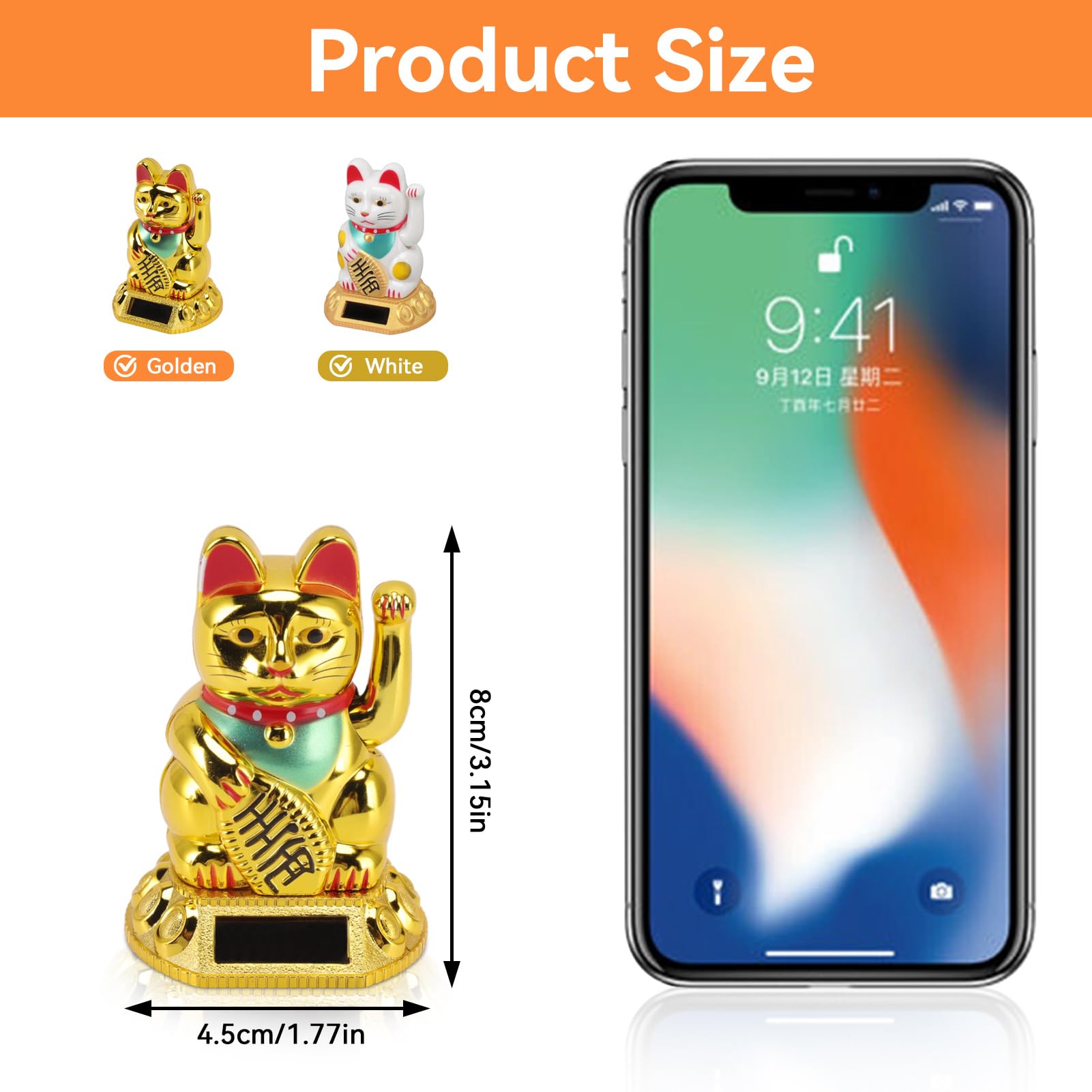 Braccio Oscillante Lucky Cat, Lucky Fortune Cat Gatto Fortunato Giapponese a Energia Solare con Braccio Oscillante Fengshui Lucky Cat Braccio Oscillante Per Auto, Desktop, Aperture Aziendali(Oro)