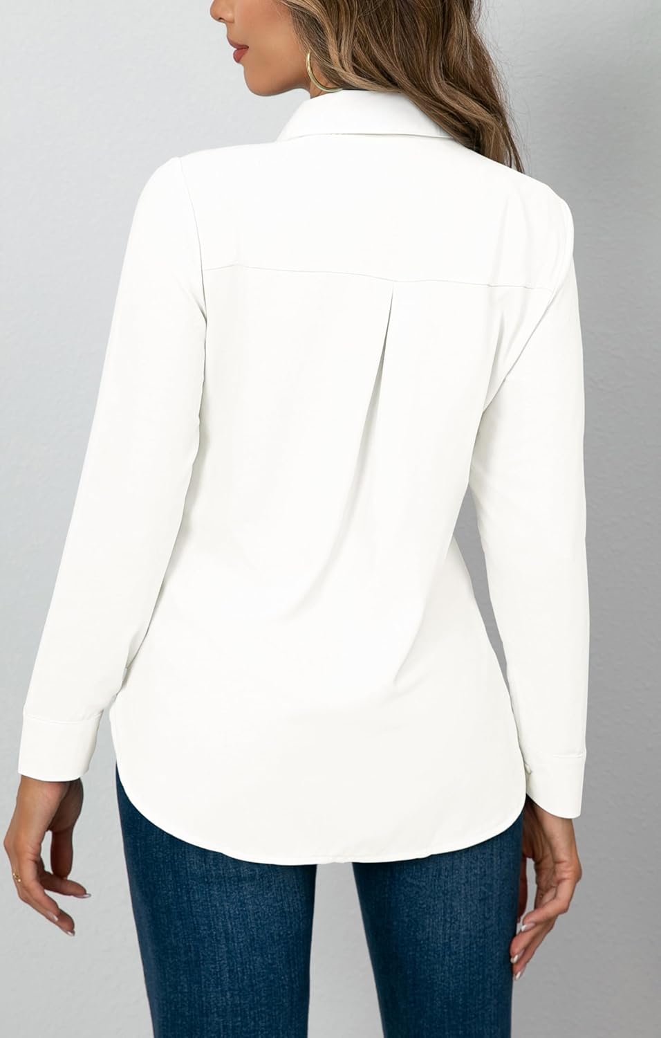 OMSJ Women's Button Down Shirts Casual Long Sleeve Stylish V Neck Solid Work Business Blouses Tops with Pocket - Image 5