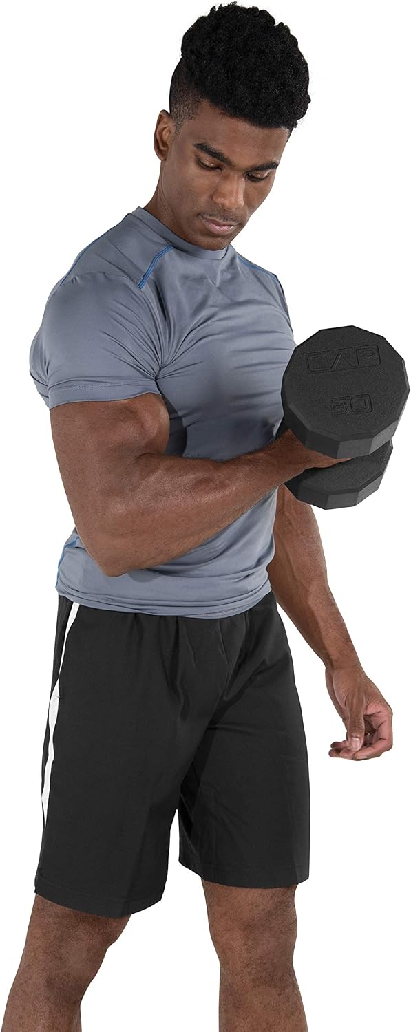 CAP Barbell 12 Sided Rubber Coated Solid Steel Cast-Iron Pair Dumbbells for Muscle Toning, Full Body Workout, Home Gym Dumbbells, Sold in Pairs