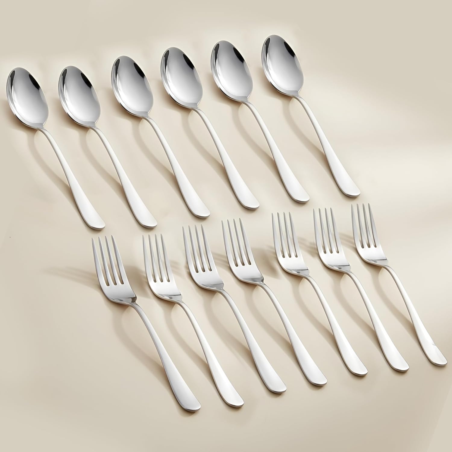 Parage 12 Pieces Stainless Steel Table Spoons and Forks Set with Round Edge, Tableware, Set of 12, Silver (Contains: 6 Table Spoons and 6 Dinner Forks) Parage 12 Pieces Stainless Steel Table Spoons and Forks Set with Round Edge, Tableware, Set of 12, Silver (Contains: 6 Table Spoons and 6 Dinner Forks)