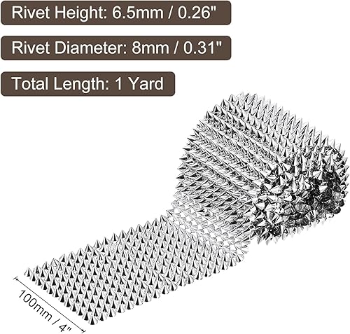 Miniatura 2 de uxcell 1 yarda de puntada en cono de punta, 12 filas de plástico con parte trasera plana, remache punk, cinta para manualidades, bolsos, decoración