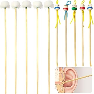 10 Pcs Bamboo Ear Cleaner Set - 5 Cute Doll Spoons & 5 Goose Feather Picks, Gentle Ear Wax Remover Tools for Adults/Kids, Chinese Style Home/Travel Kit
