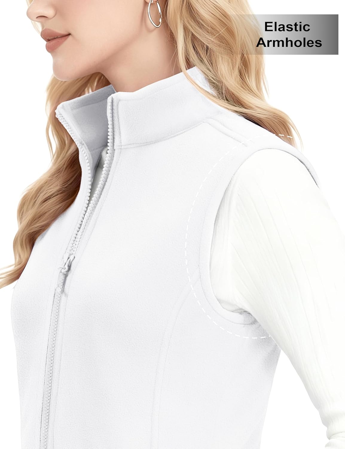 MAGCOMSEN Women's Fleece Vest Outerwear Sleeveless Lightweight Zip Jacket Warm Soft Hiking Running Vest Zipper Pockets