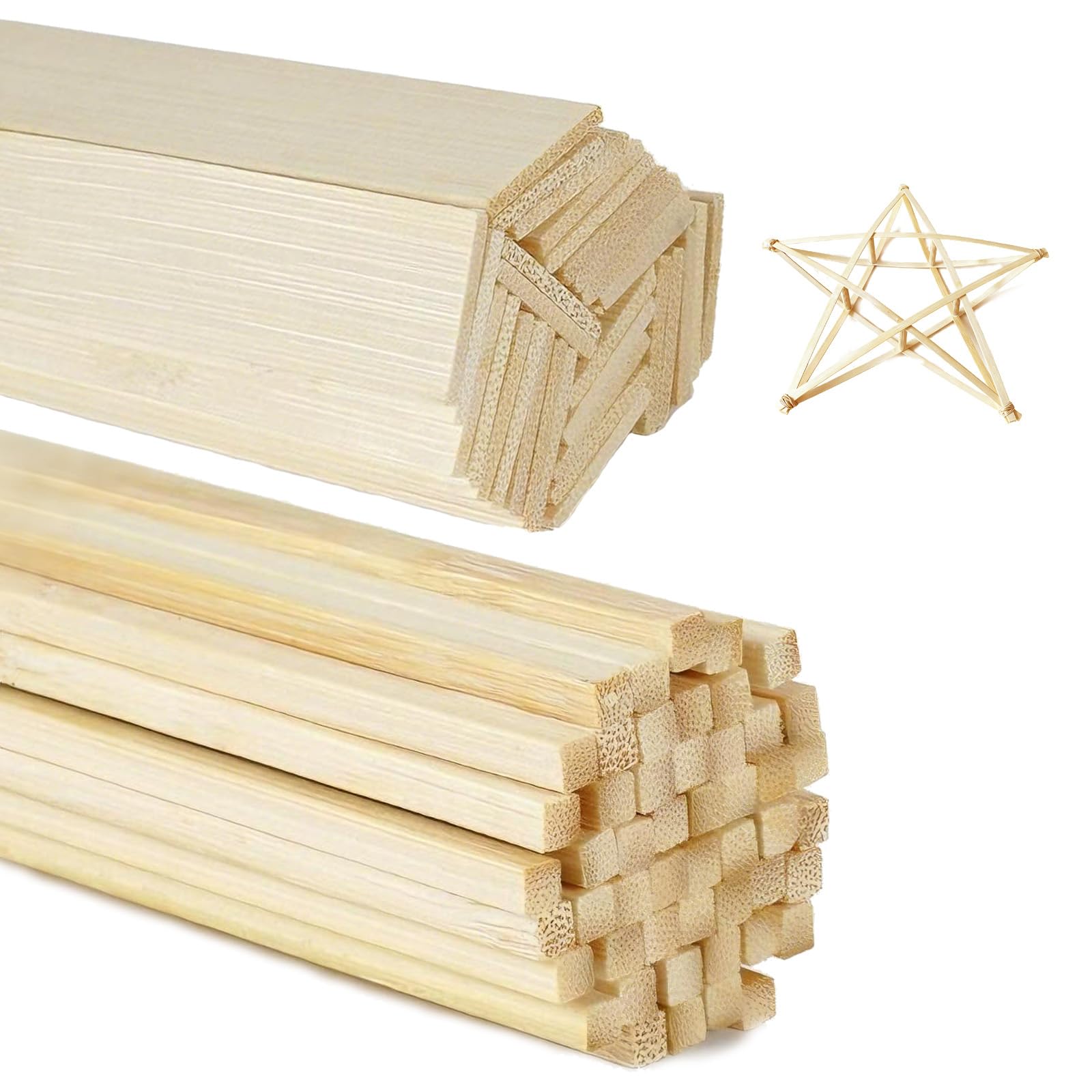 80pcs Natural Bamboo Wooden Crafts Sticks, Strong Wood Strips Hardwood Square Dowel Sticks, Balsa Wood Sticks, Woodcraft Sticks Sheets for Art, DIY Projects & Woodcraft-20mm