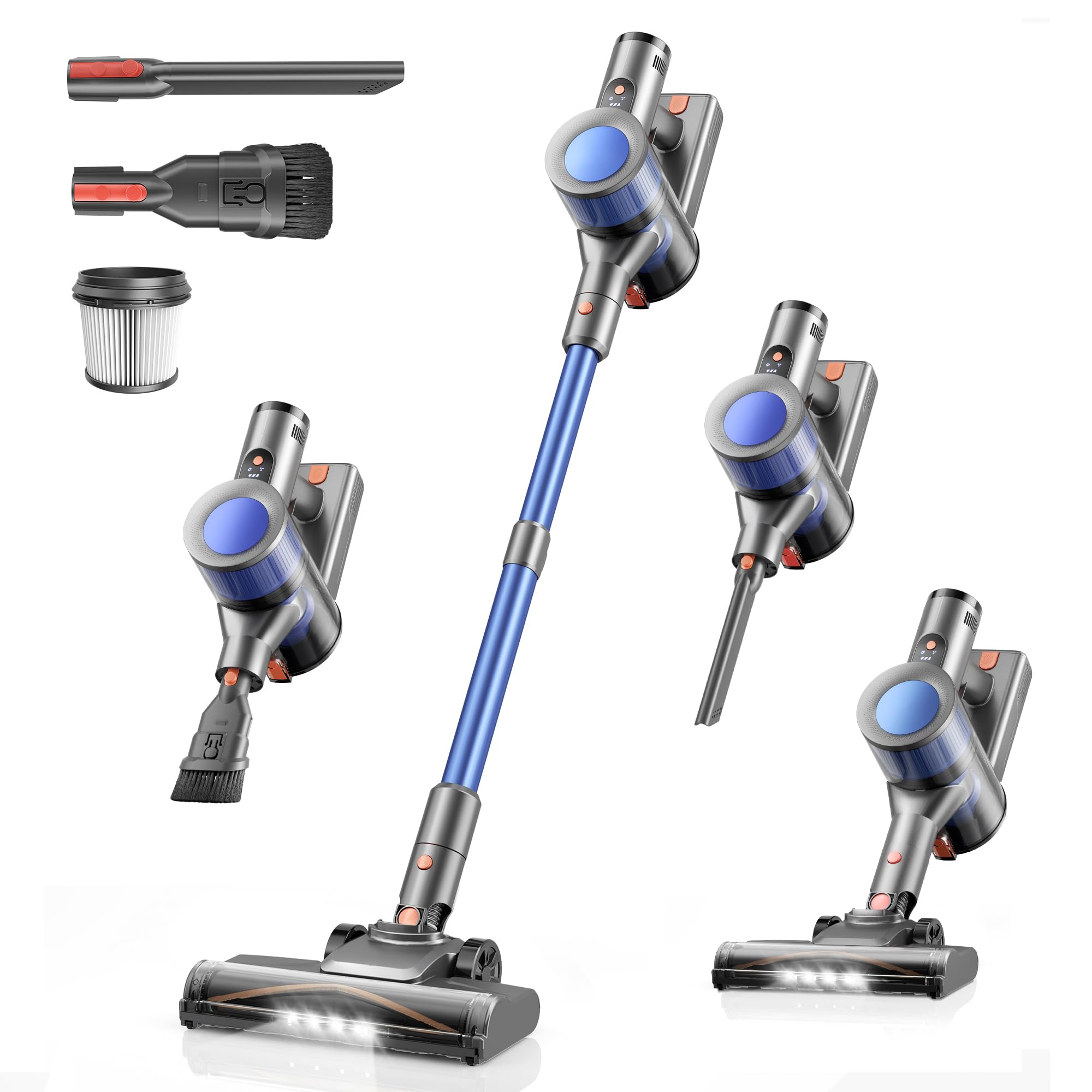 Dzaki Cordless Stick Vacuum Cleaner, 50KPa Brushless Motor Vacuum with Anti-Tangle, LED Display, 55-Min Runtime & Detachable Battery for Pet Hair, Carpet & Hardwood Floors
