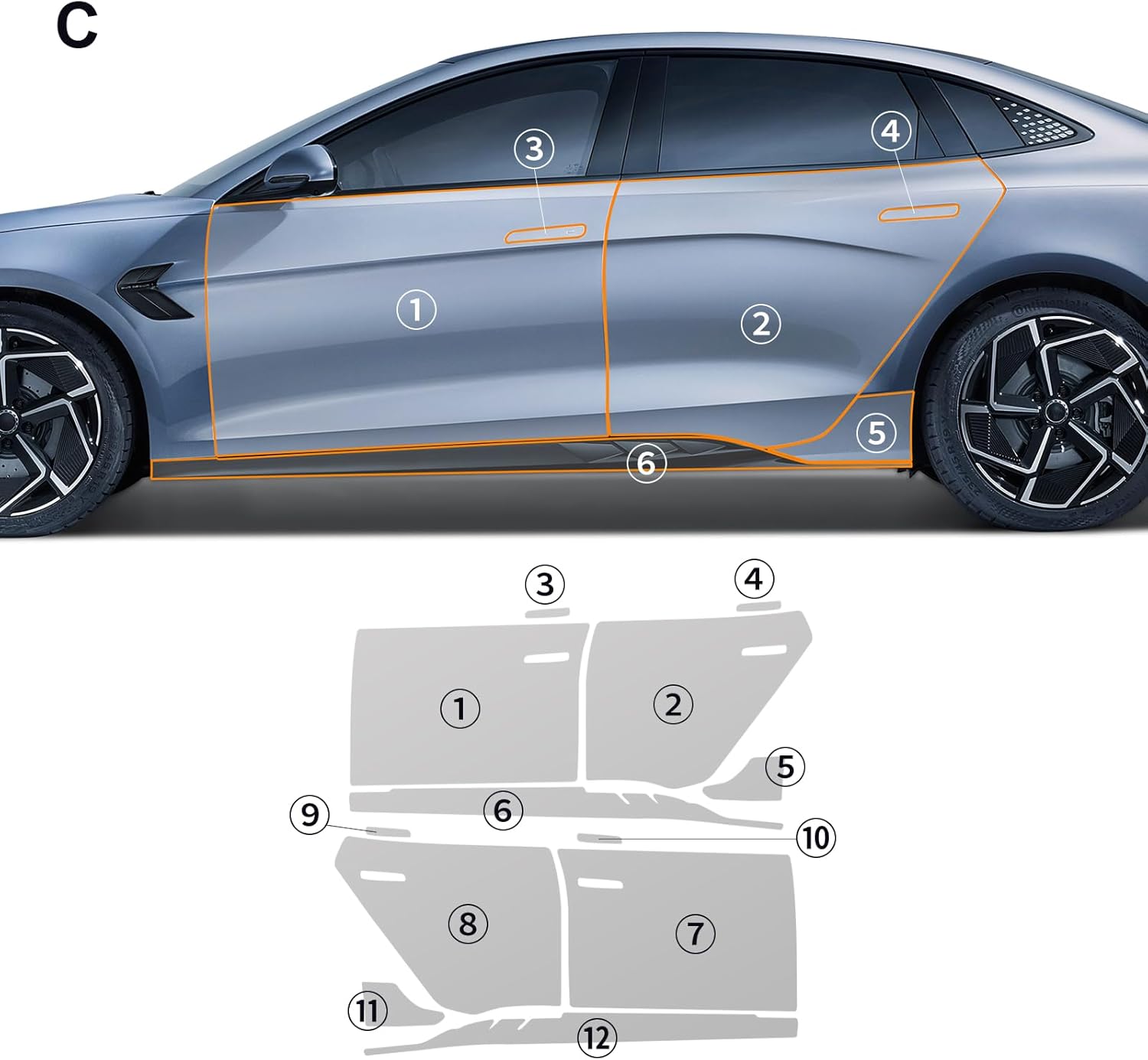 for BYD Seal EV 2021-2024 PPF Precut Gloss Clear Car Paint Protective Film Self Healing TPU HD Film Scratch Protector Exterior Accessories (Doors + Side Skirts 12Pcs)