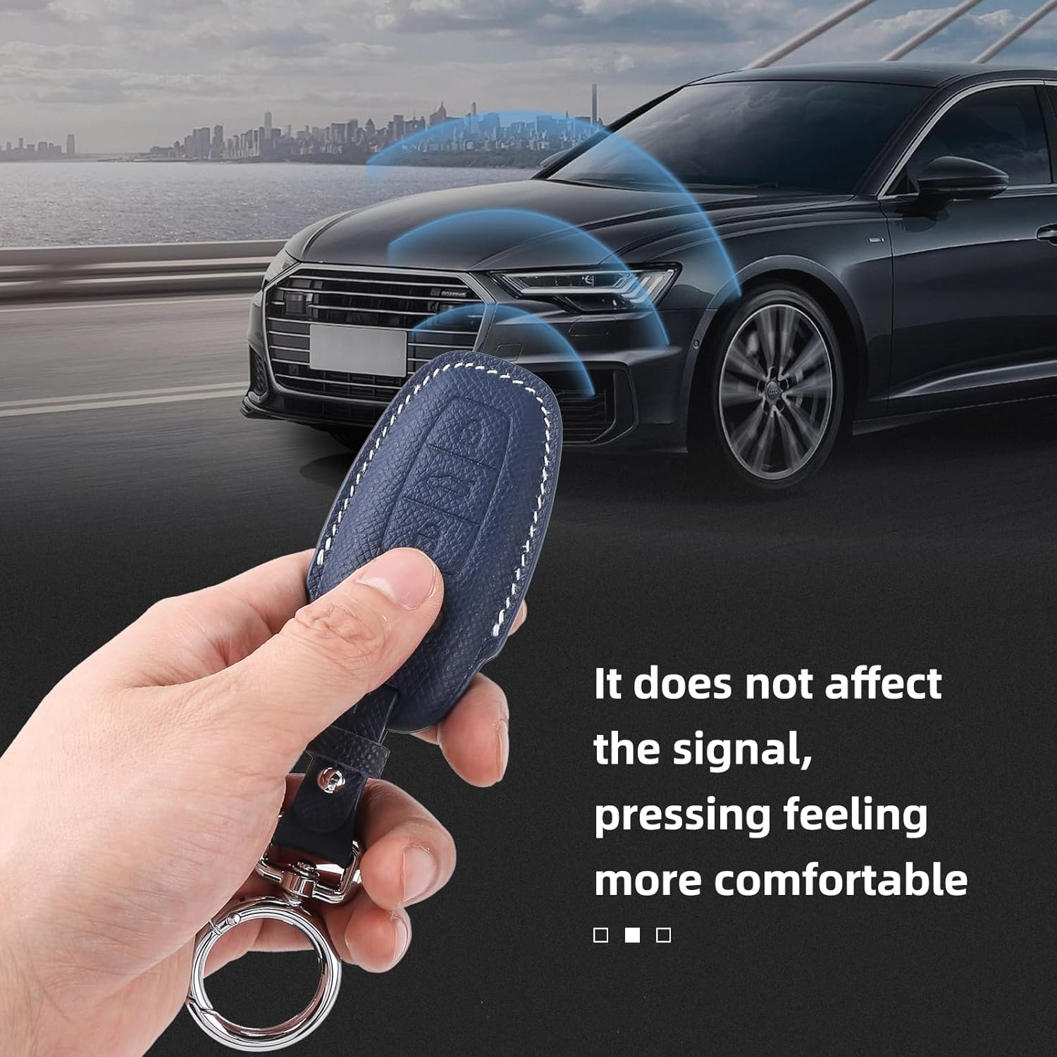 Key Fob Cover Case, Key Accessories Keychain Shell Cover for Audi 2019-2022 A3 A6 A6L A7 E-Tron A8 Q8 Smart Key (Blue)