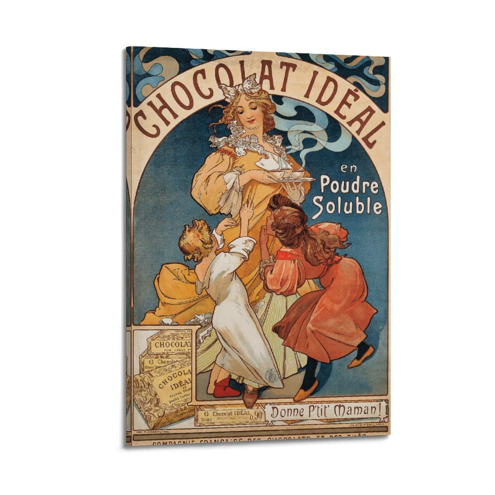 SJWINER Chocolat Ideal By Alphonse Mucha Poster Aesthetic Design Painting for Living Room Bed Room 16x24inch(40x60cm) Frame-style