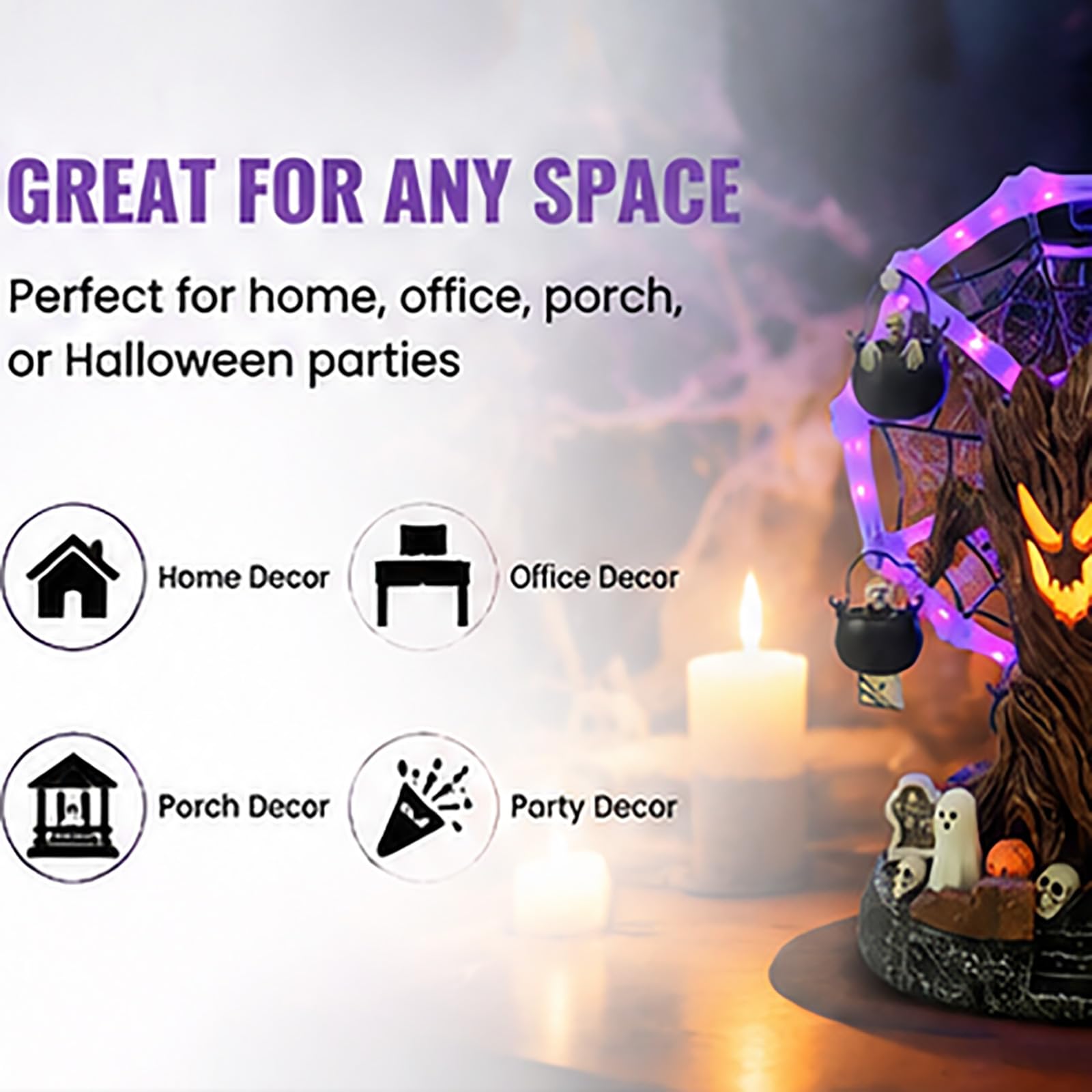 Genérico Decoración de Mesa giratoria de Halloween: Noria con árbol fantasmagórico, Figura con luz LED de Esqueleto y telaraña, árbol Fantasma Luminoso con Efectos de Sonido; luz Nocturna (2pcs)