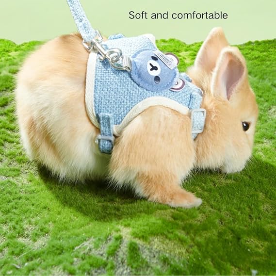 Rabbit Clothes Cute Vest Harness Leash Set Adjustable Outdoor Walking Control Rope for Small Pets Bunny Guinea Pig Ferret Kitten (S,Green)