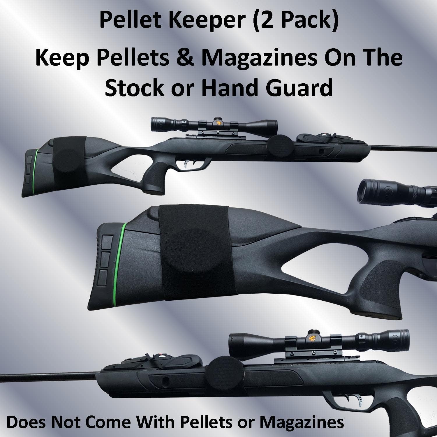Keyfit Tools Air Rifle Pellet Keeper .177 .22 BB Ammo Bullet Clip Holder (2 Pack) - Store & Access Pellets & Magazines On Gun Stock Or Barrel - Neoprene Pouch Holds Air Rifle Ammo Secure & Quiet