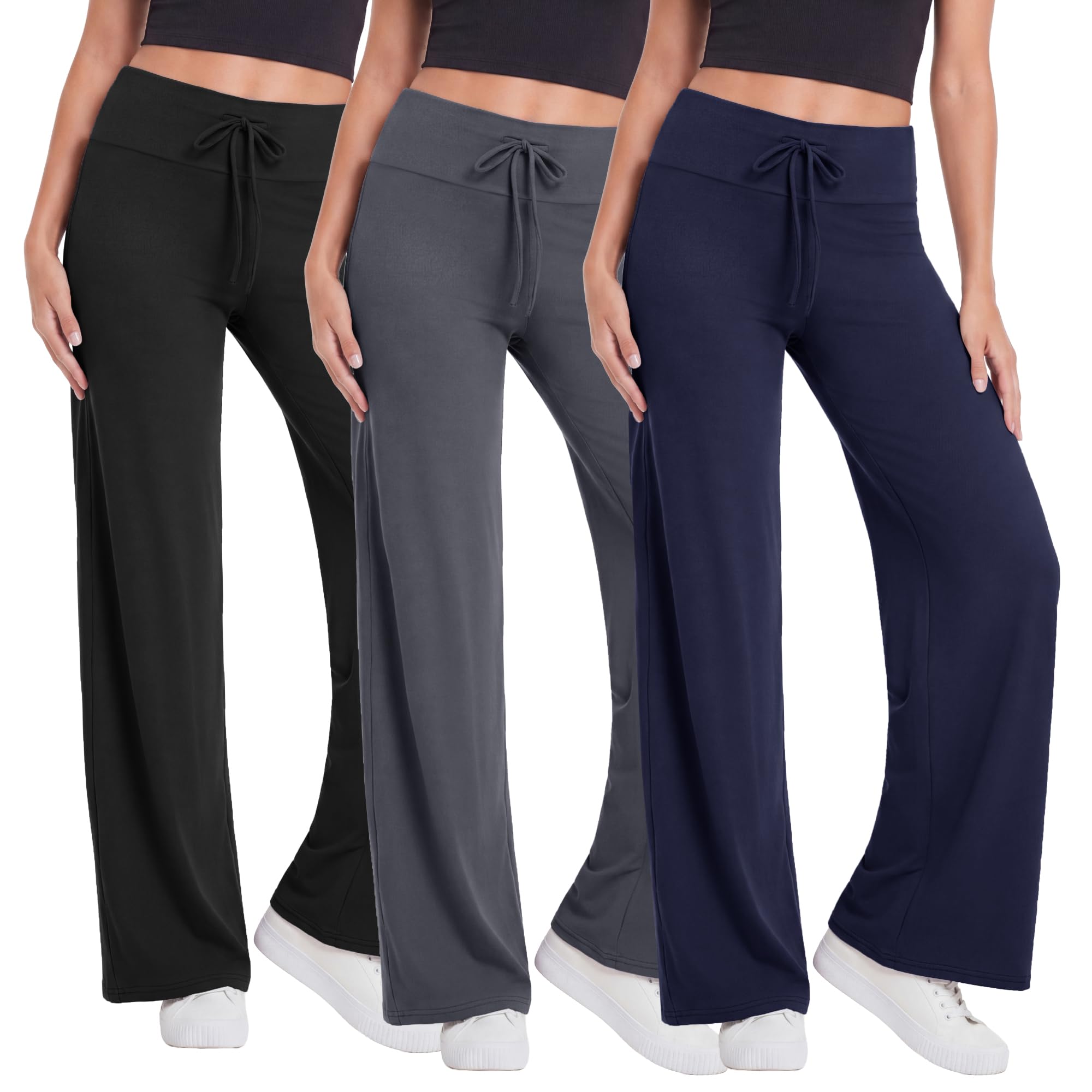 TNNZEET 3 Pack Women's Wide Leg Pants - Casual Loose Yoga Pants Sweatpants Lounge Pajama Pants
