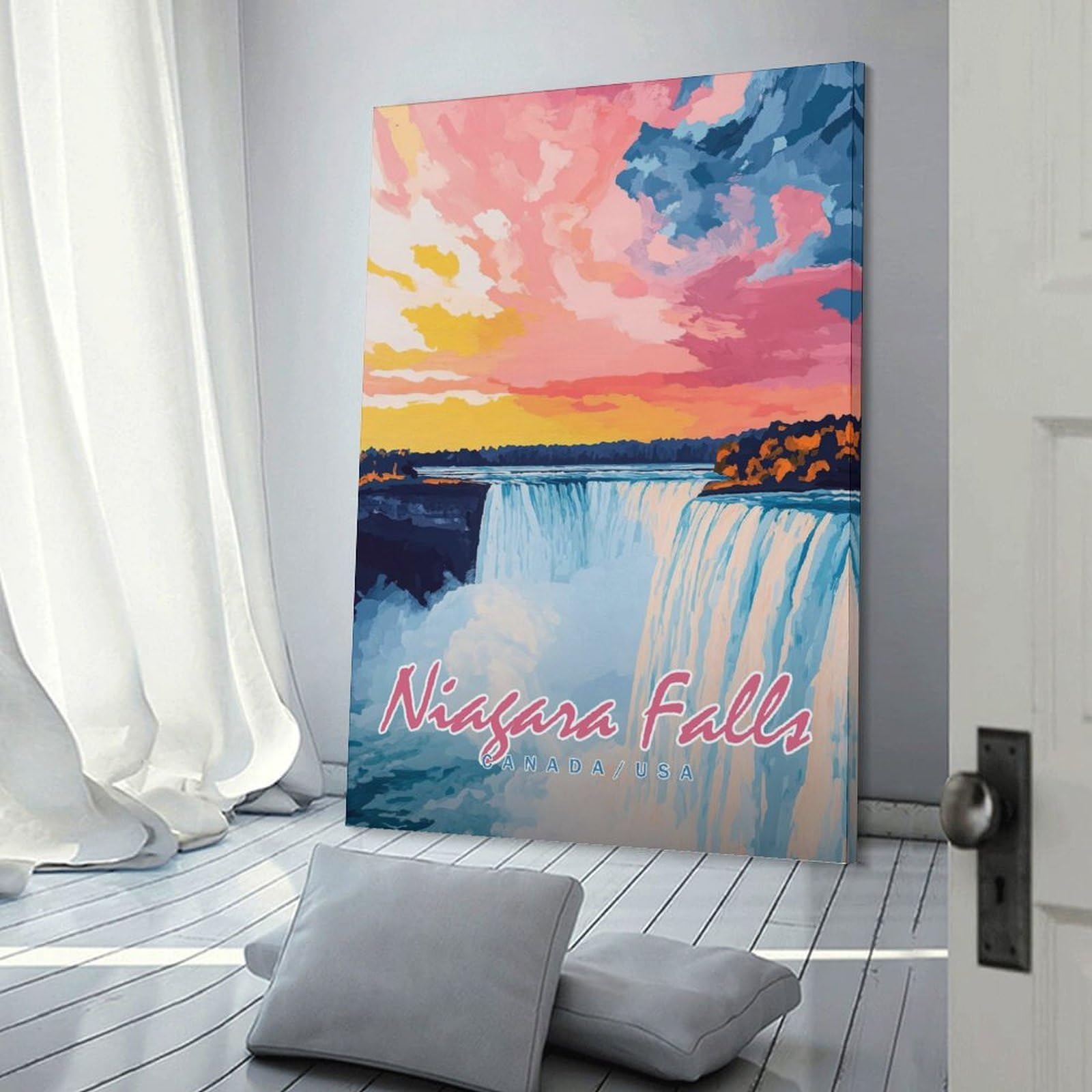 Junmoney Niagara Falls Sunset(2) Wall Art Print, 24x36inch(60x90cm), for Entryway, Lounge Links Or Small Walls, Decorative Wall Art for Narrow Spaces