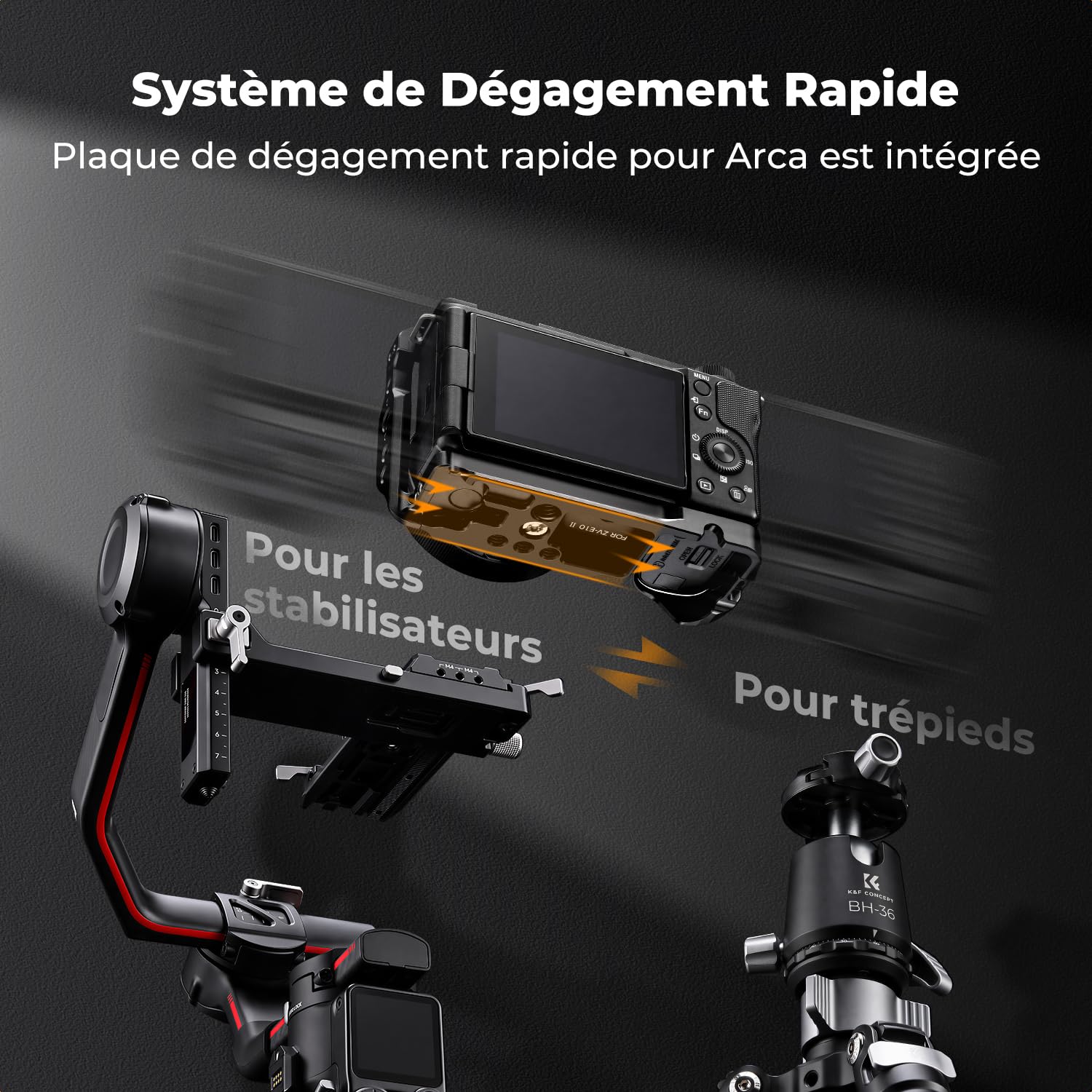 K&F CONCEPT Cage Compatible avec Sony ZV-E10 II en Aluminium Ultra Légère 119g Solide et Stable avec Cold Shoe Filetages 1/4" et 3/8" Base Arca Protection Silicone Démontage Rapide