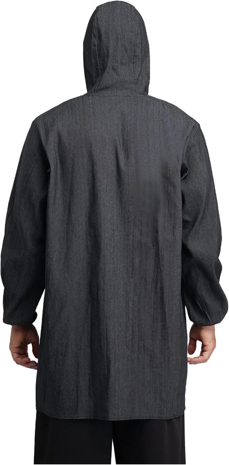 Freebily Mens Wear-Resistant Hooded Lab Coat Workwear Long Sleeves Welding Suits Denim Overcoat