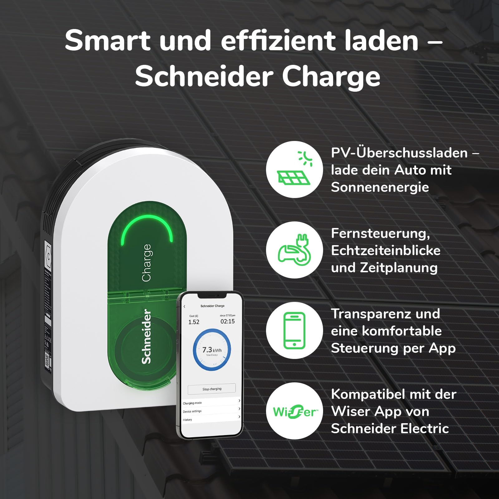 Schneider Electric Smart Wallbox Schneider Charge 22 kW, colonna di carica per auto elettrica, presa T2, 6 mA rilevamento app, controllo interno ed esterno, bianco