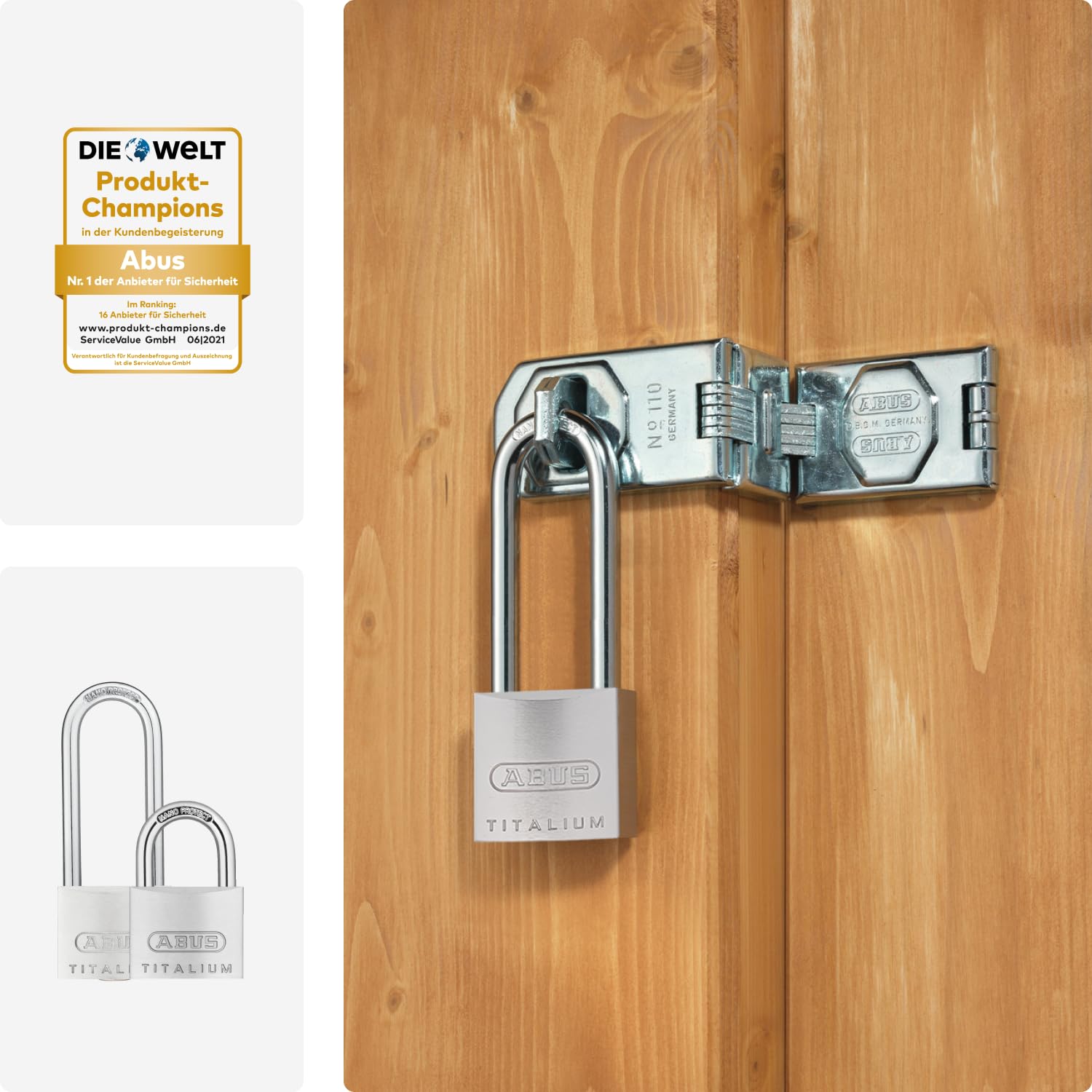 ABUS Kłódka Titalium 64TI/40 + HB63 - zestaw 3-częściowy, równocześnie zamykająca - zamek piwniczy z korpusem zamka ze specjalnego aluminium - hartowany stalowy pałąk - poziom bezpieczeństwa ABS 5