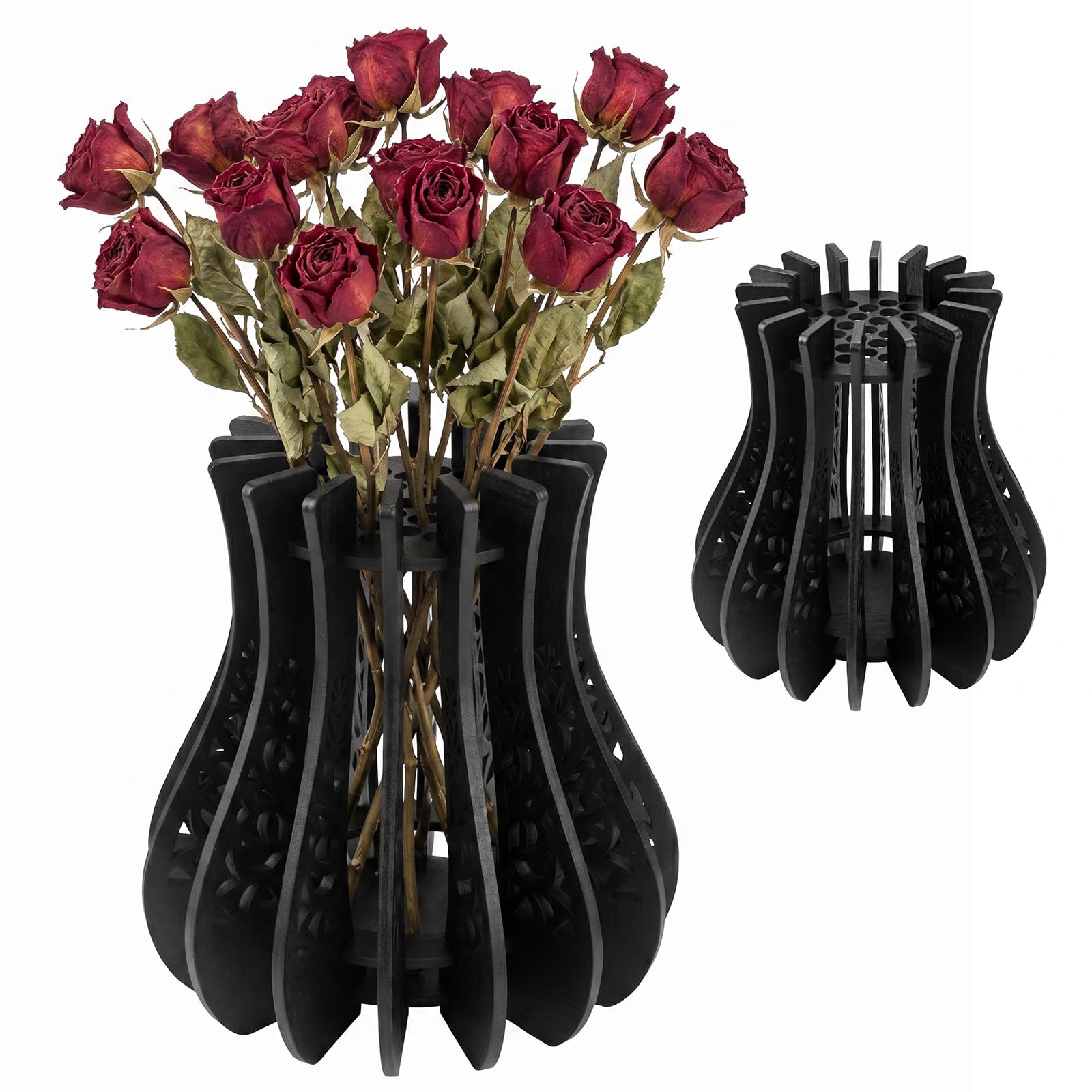 Vase for Lego Flowers Bouquet - Wooden Puzzle Flower Vase Wooden Puzzle Holder Display Stand for Lego Roses Botanical 3D Woodens Puzzles vase for Lego Cherry Blossoms, Tulips, Sunflowers, Home Decor