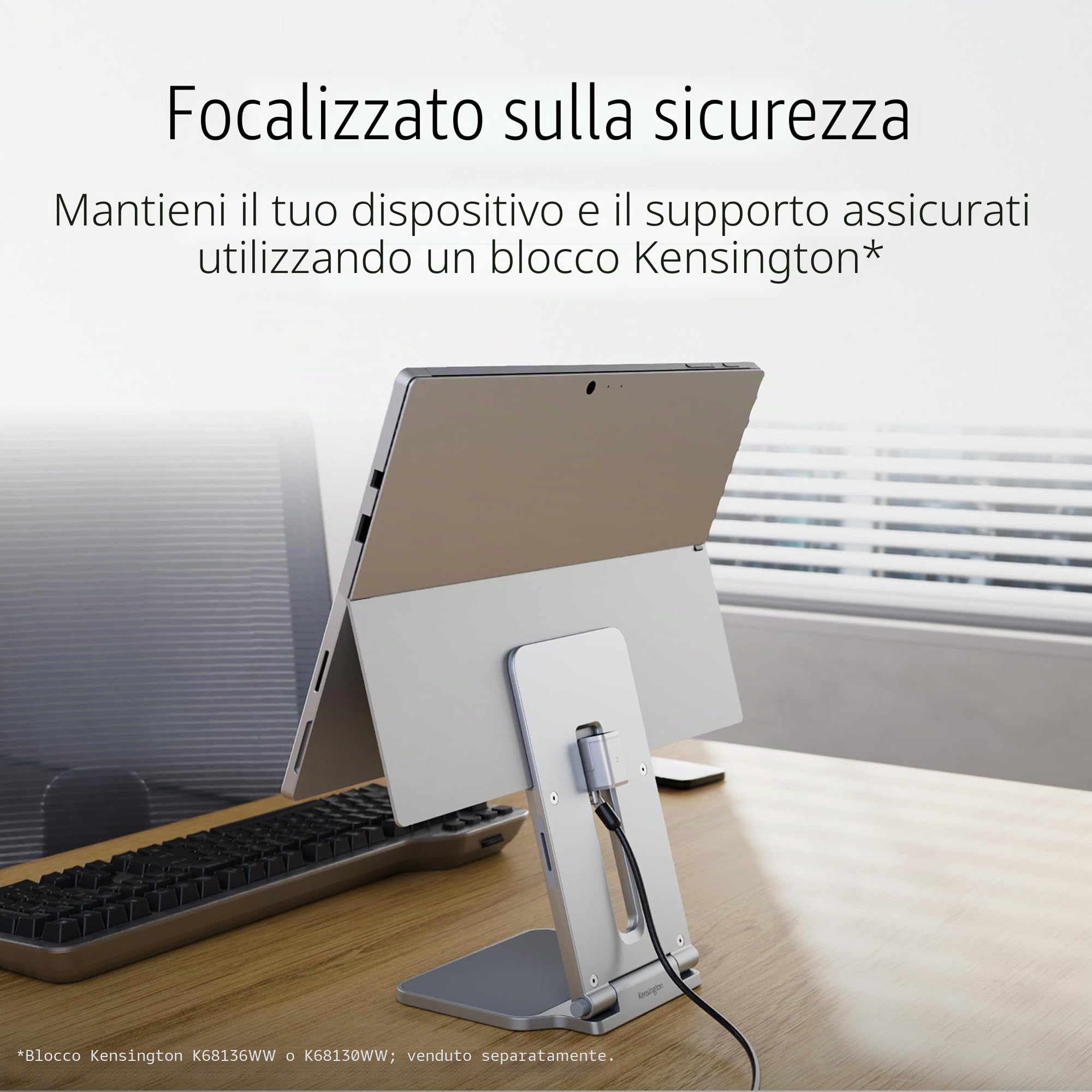 Kensington Stand per Surface Pro e Surface Go Realizzato in Collaborazione con Microsoft, Dotato di Base con Imbottitura Antiscivolo e Superficie Ammortizzante, 126,4 x 139,4 x 193 mm (K58277WW)