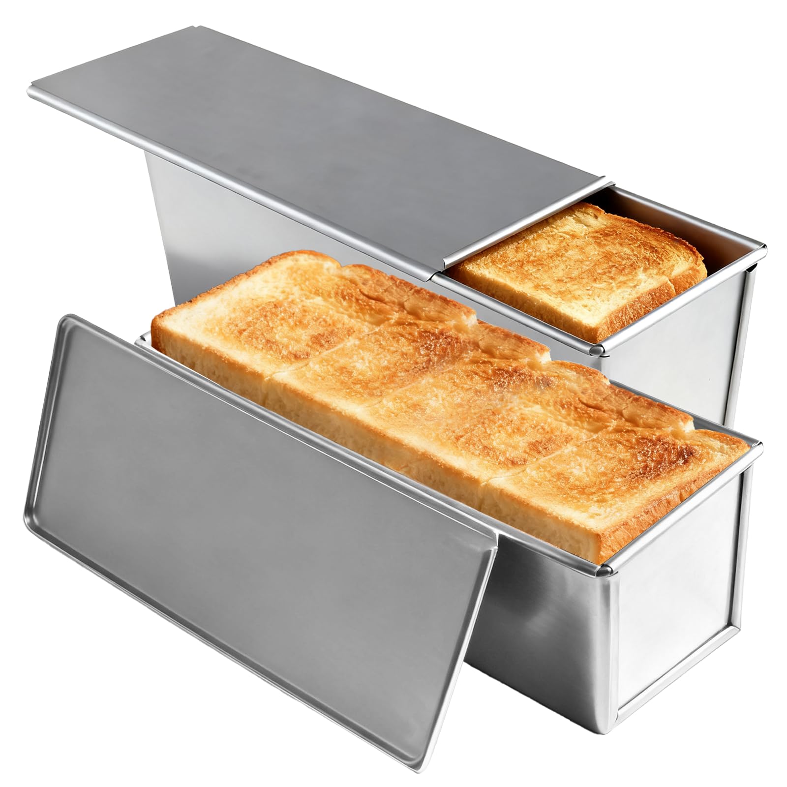 Photo 1 of 2 Pack Pullman Loaf Pan with Lid, 11.8x3.9 Inch Large Capacity Bread Loaf Pan with Cover, Non-Stick Bakeware for Baking and Toasting