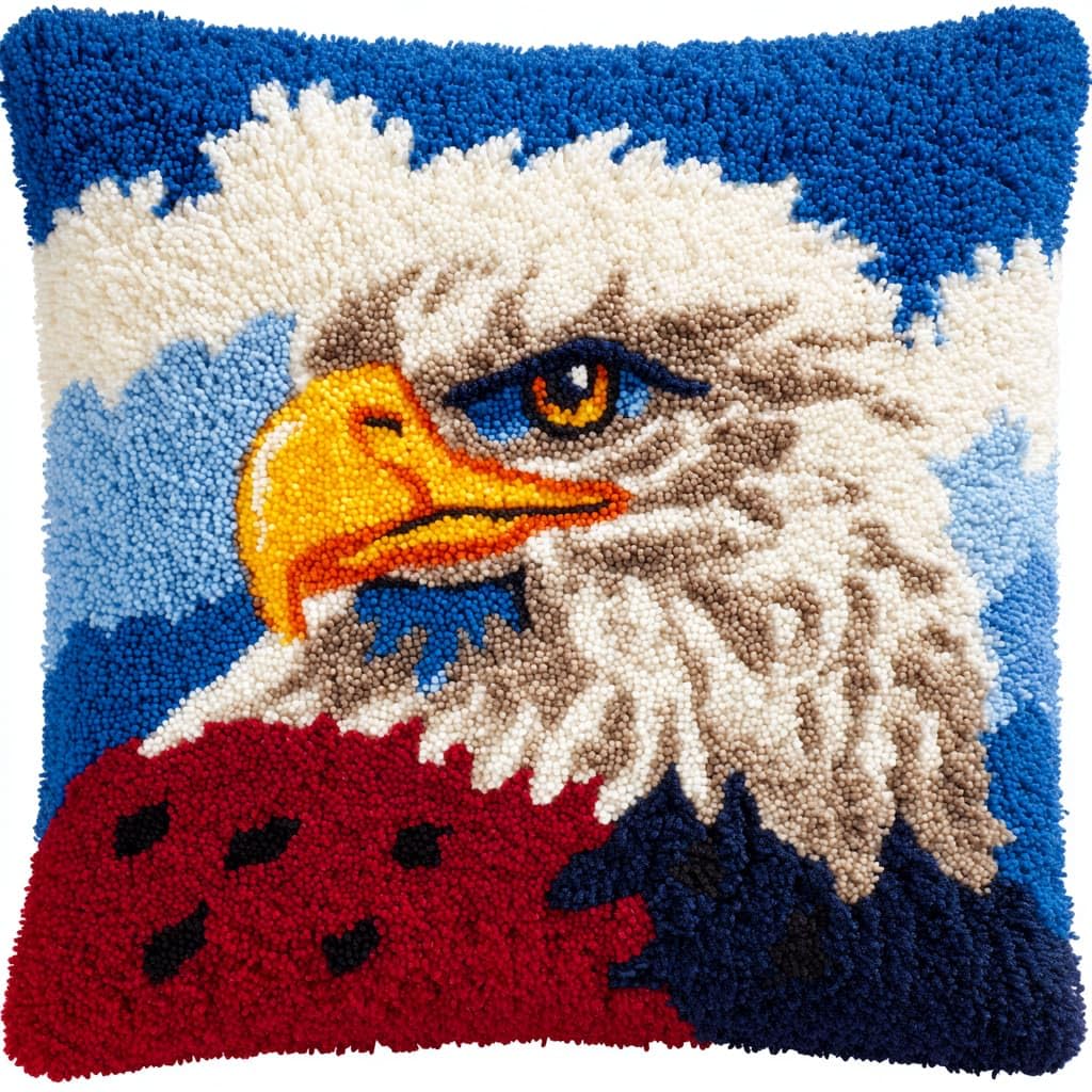 Taxpy DIY Latch Hook Kits, Animal Eagle Pillow with Printed Canvas Crochet Yarn Embroidery Cushion Handmade Hook and Latch Kit Pillowcase 43x43cm