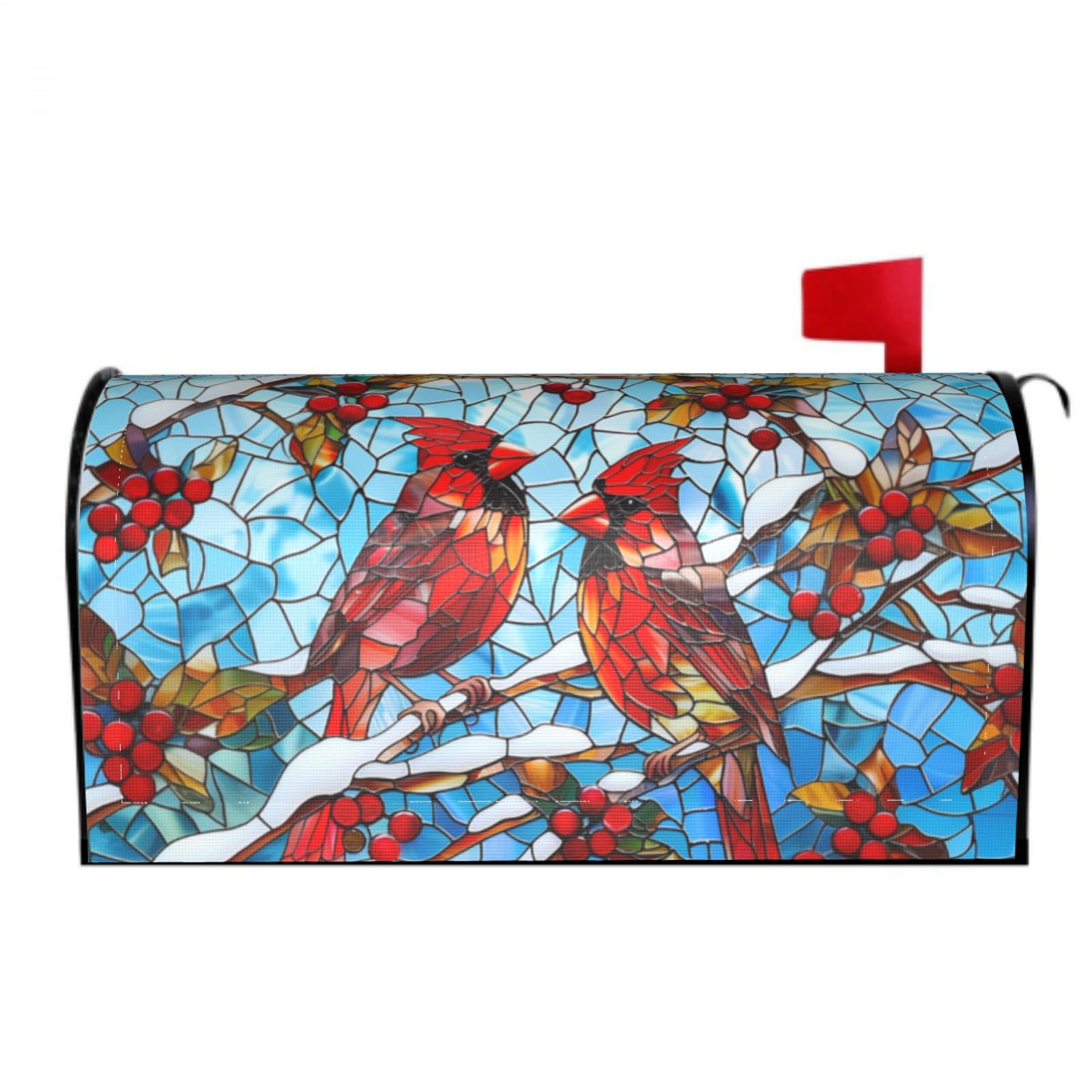 Winter Cardinal Bird Mailbox Covers Magnetic Wraps Post Letter Box Cover Garden Home Decor 25.5x21 in