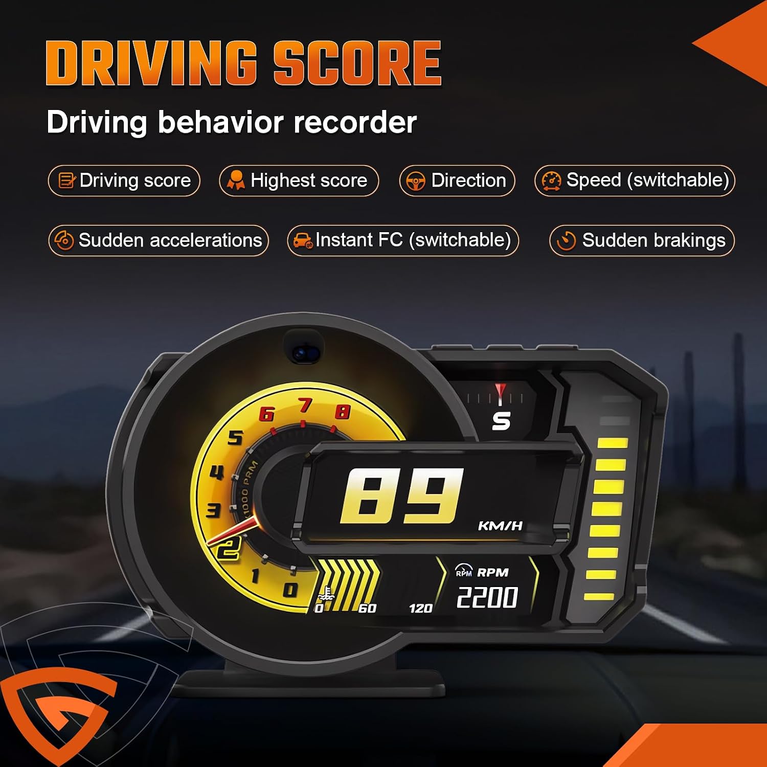 OBD2 Gauge Display with Speed, RPM, Fuel Consumption, Heads Up Display for Cars A590S, OBD+GPS (Reception Only Digital Speedometer with Gesture Control, Auto Light Sensing & Wide Compatibility